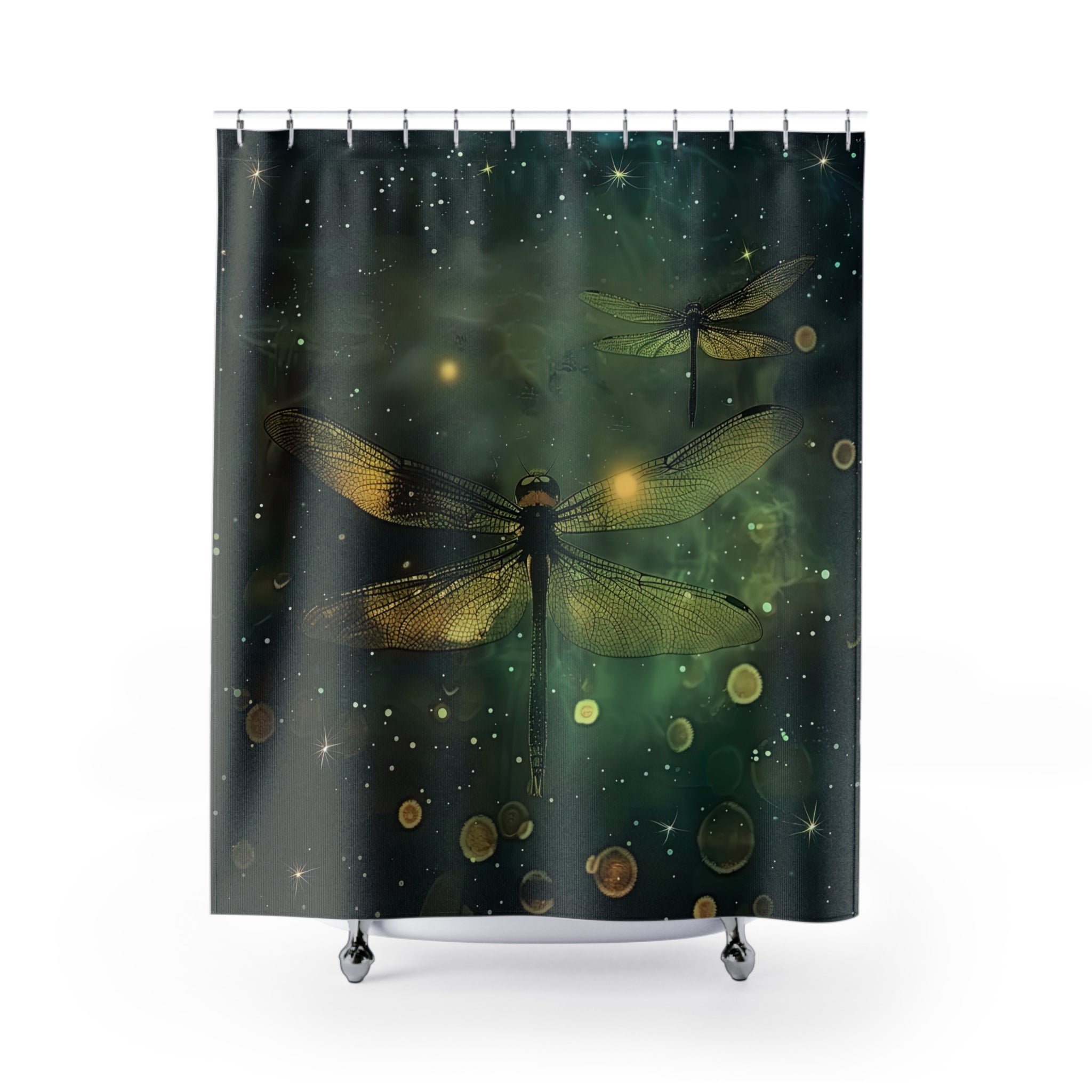 Cosmic Dragonfly Shower Curtain, Boho Bathroom Decor, Celestial Home Decor, Unique Gift for Nature Lovers, Space-Inspired Bathroom