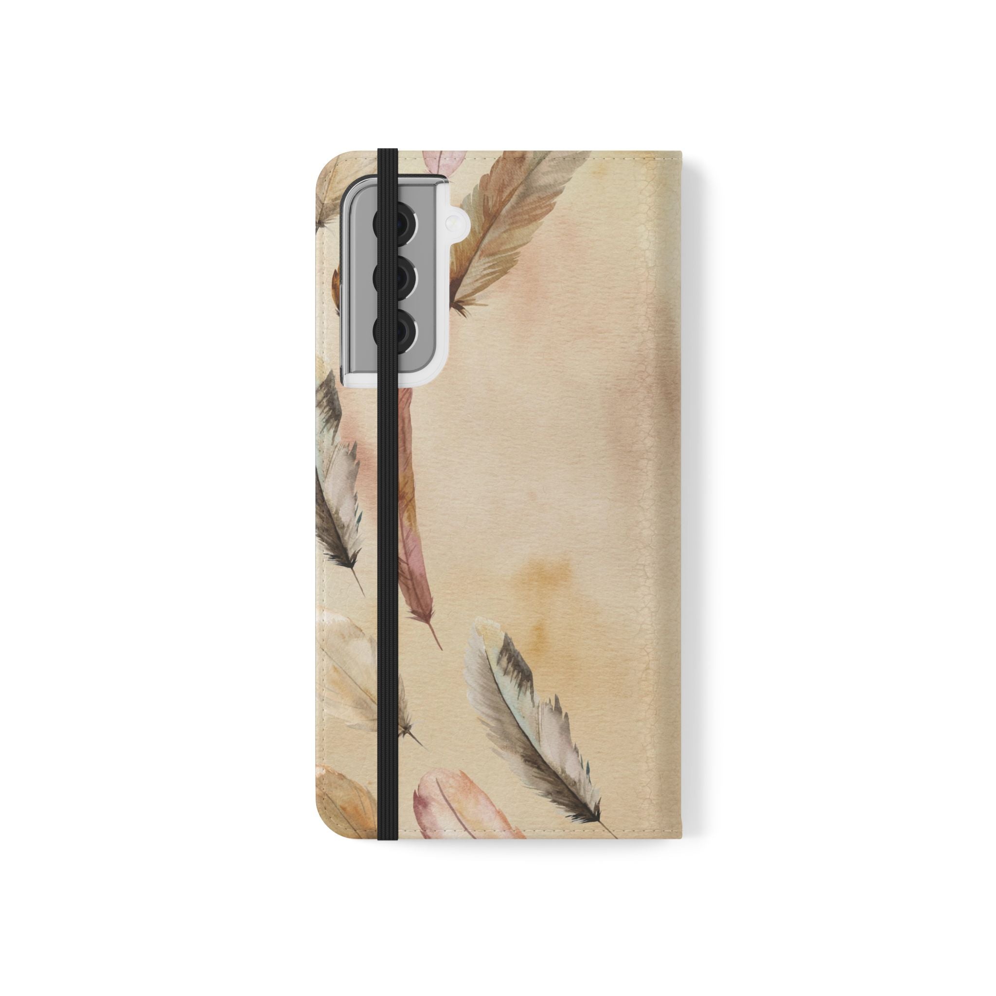 Feathers Flip Case, Phone Case, Protective Cover, Faux Leather Stand Feature Card & Cash Storage, Vibrant Colors, Stylish and Practical