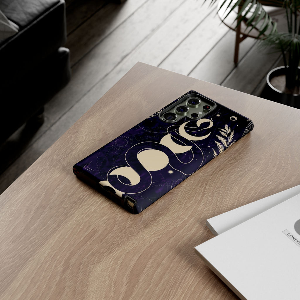 Dark Violet Phone Case with Lunar Phases, Snake & Cosmic Motifs | Durable and Stylish, Perfect for Astrology Lovers