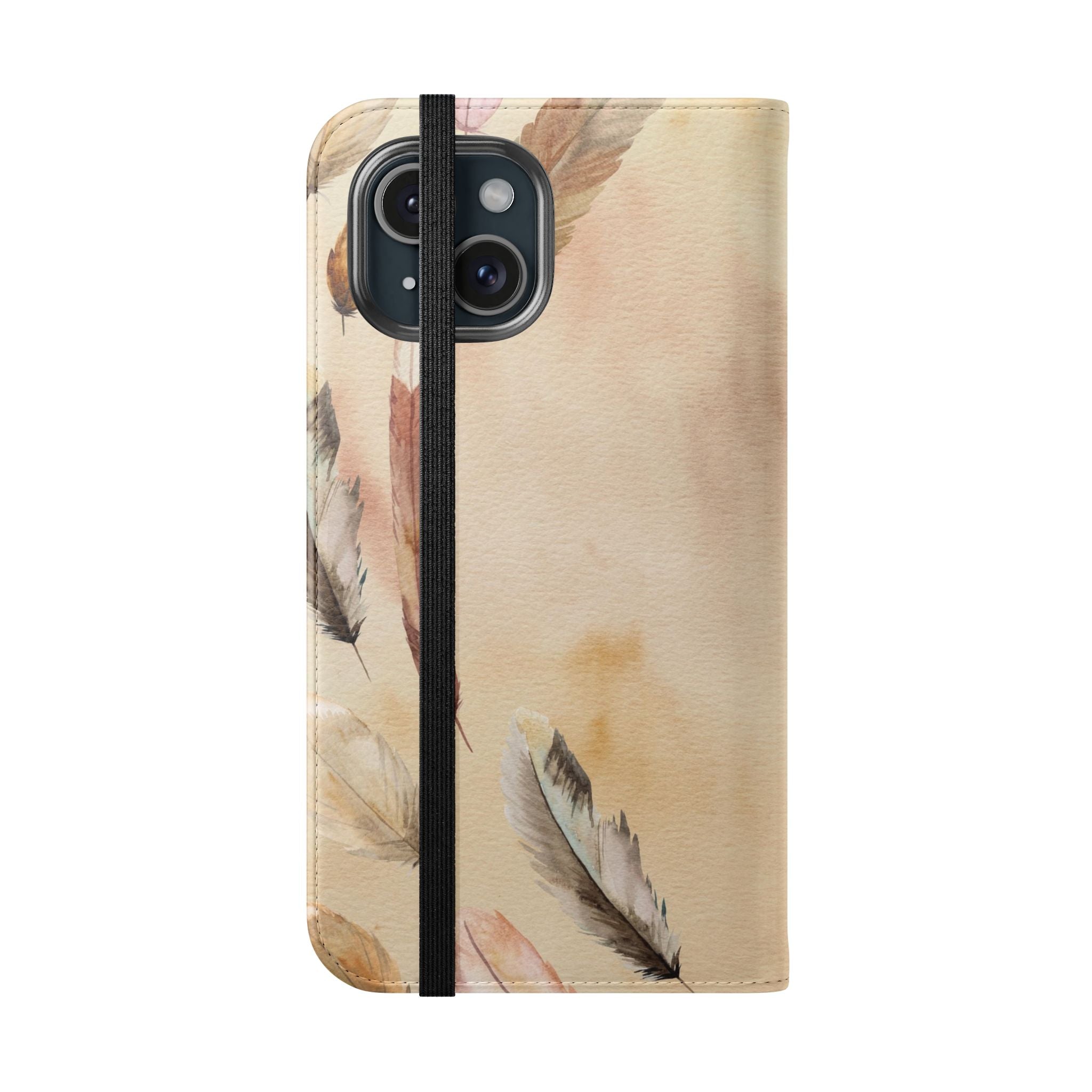 Feathers Flip Case, Phone Case, Protective Cover, Faux Leather Stand Feature Card & Cash Storage, Vibrant Colors, Stylish and Practical