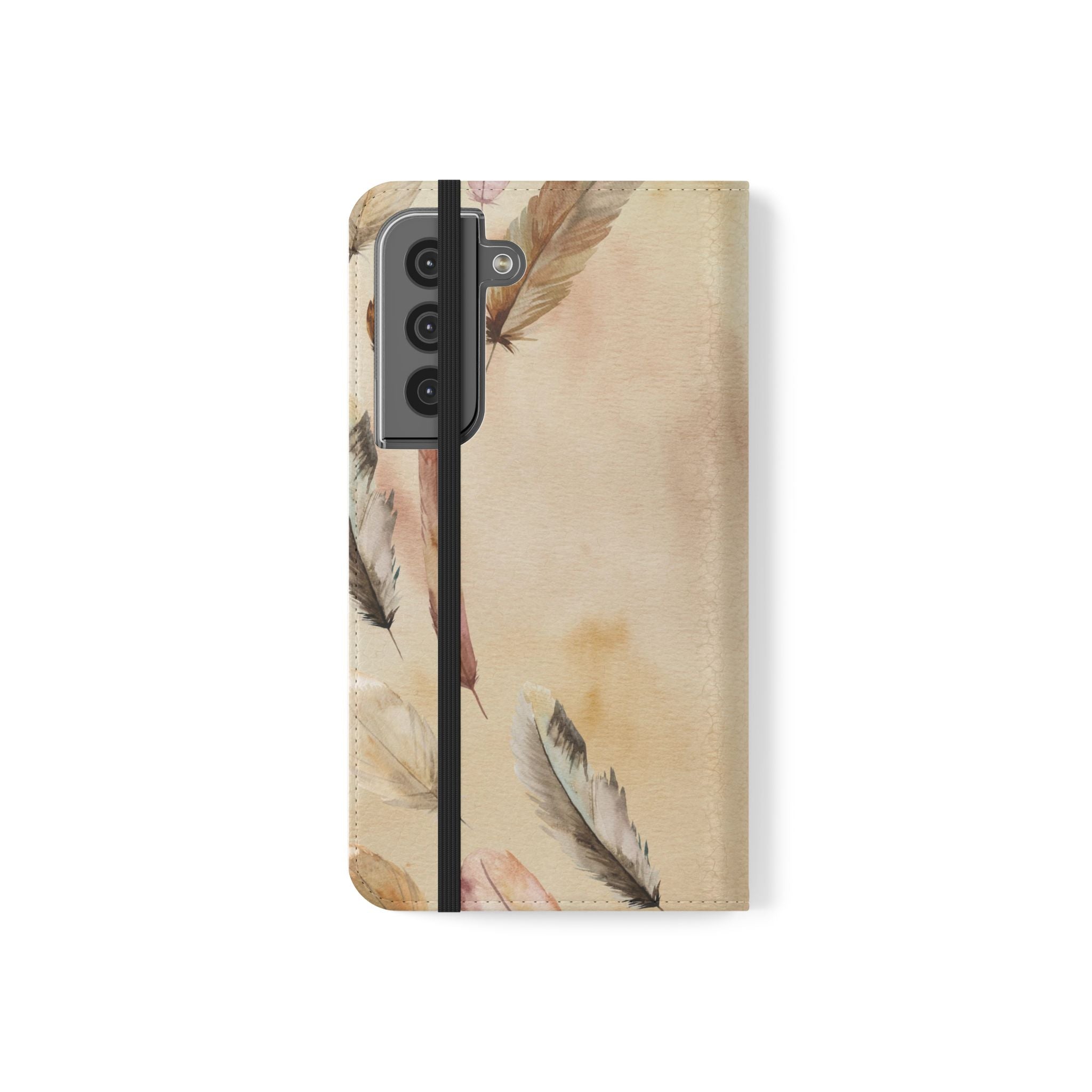 Feathers Flip Case, Phone Case, Protective Cover, Faux Leather Stand Feature Card & Cash Storage, Vibrant Colors, Stylish and Practical