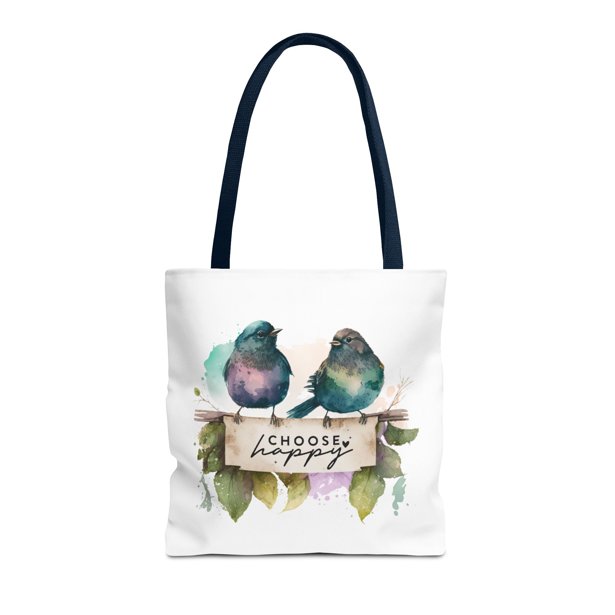 Cheerful Bird Design Tote Bag - Choose Happy Watercolor Print - 3 Sizes Available | Bird Lover Gift Idea |  Whimsical Birds Versatile Tote