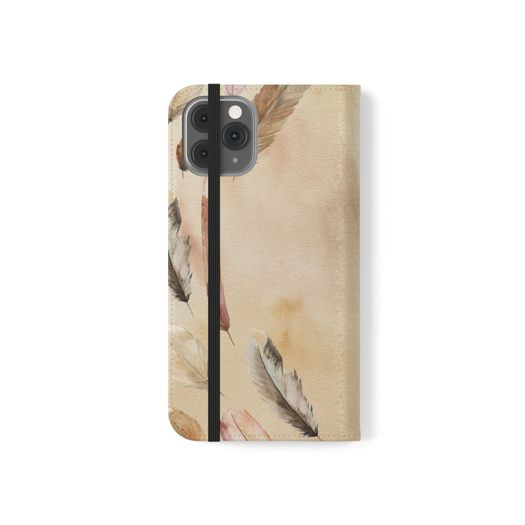 Feathers Flip Case, Phone Case, Protective Cover, Faux Leather Stand Feature Card & Cash Storage, Vibrant Colors, Stylish and Practical