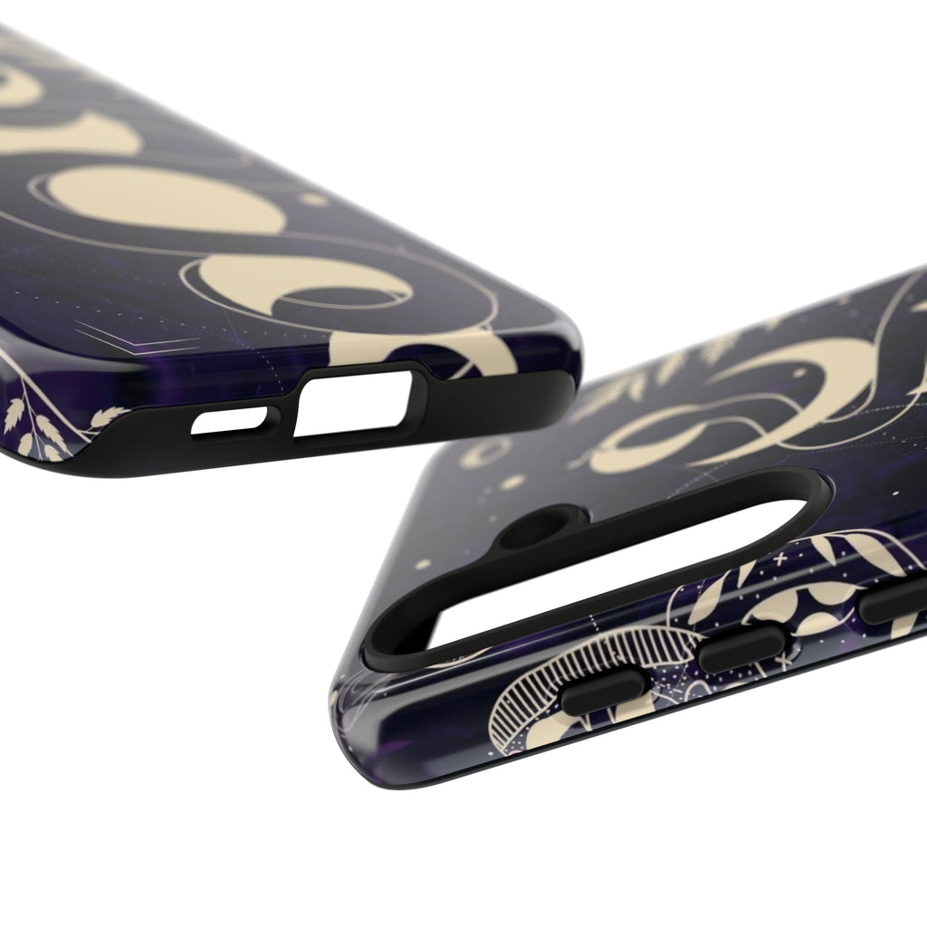 Dark Violet Phone Case with Lunar Phases, Snake & Cosmic Motifs | Durable and Stylish, Perfect for Astrology Lovers
