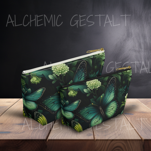 Botany of Wings Emerald Accessory Bag: Features a botanical and butterfly motif, perfect for organizing essentials with a touch of natural elegance.