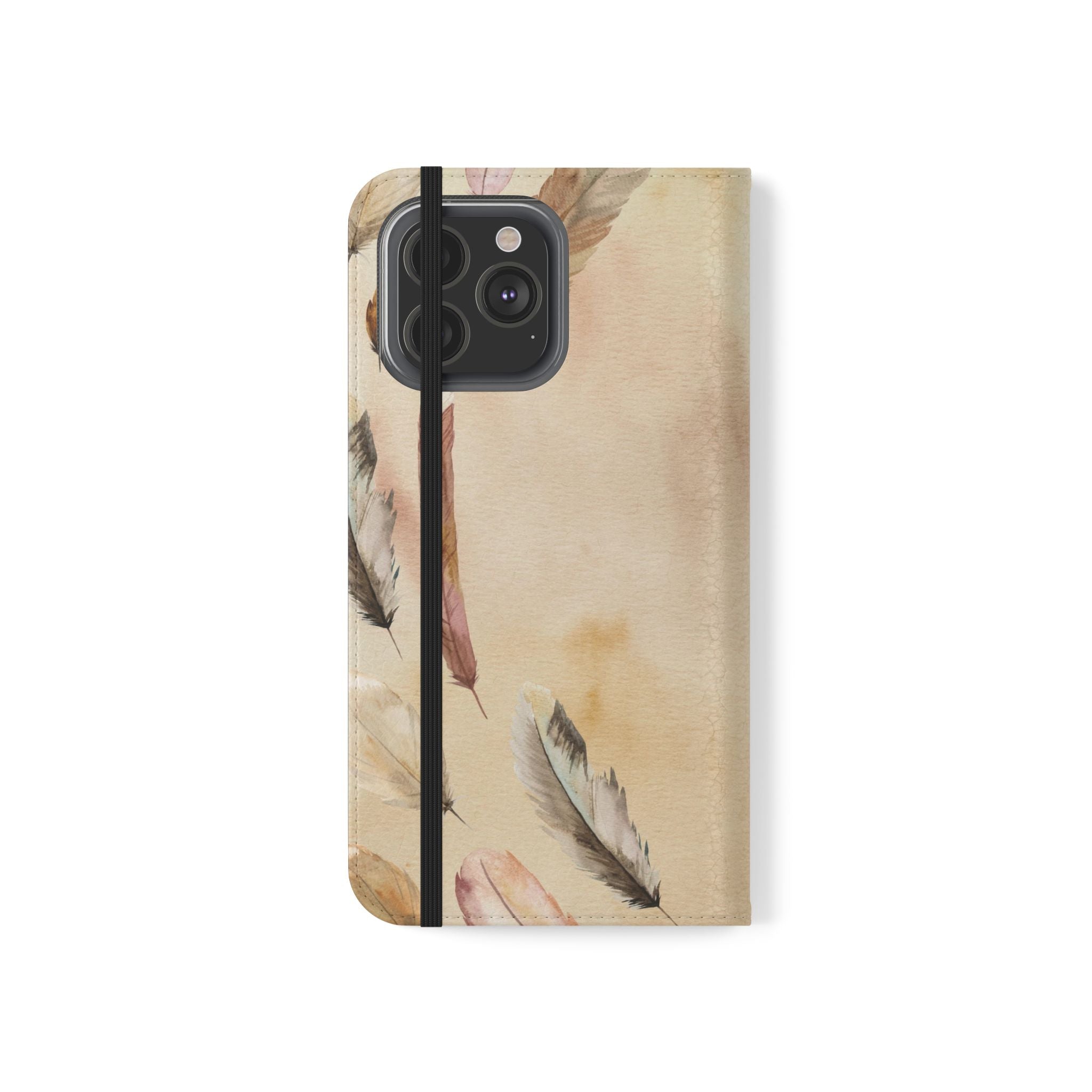 Feathers Flip Case, Phone Case, Protective Cover, Faux Leather Stand Feature Card & Cash Storage, Vibrant Colors, Stylish and Practical