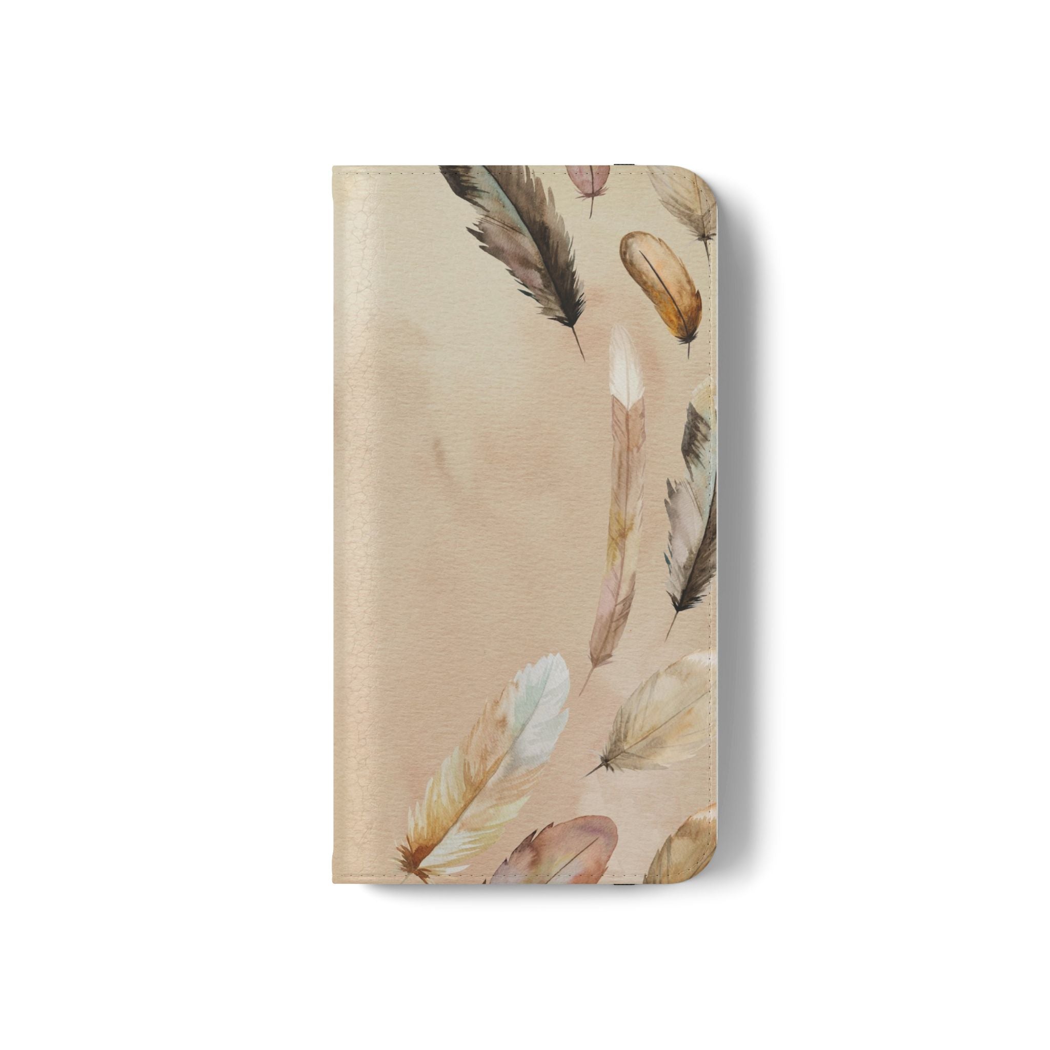 Feathers Flip Case, Phone Case, Protective Cover, Faux Leather Stand Feature Card & Cash Storage, Vibrant Colors, Stylish and Practical