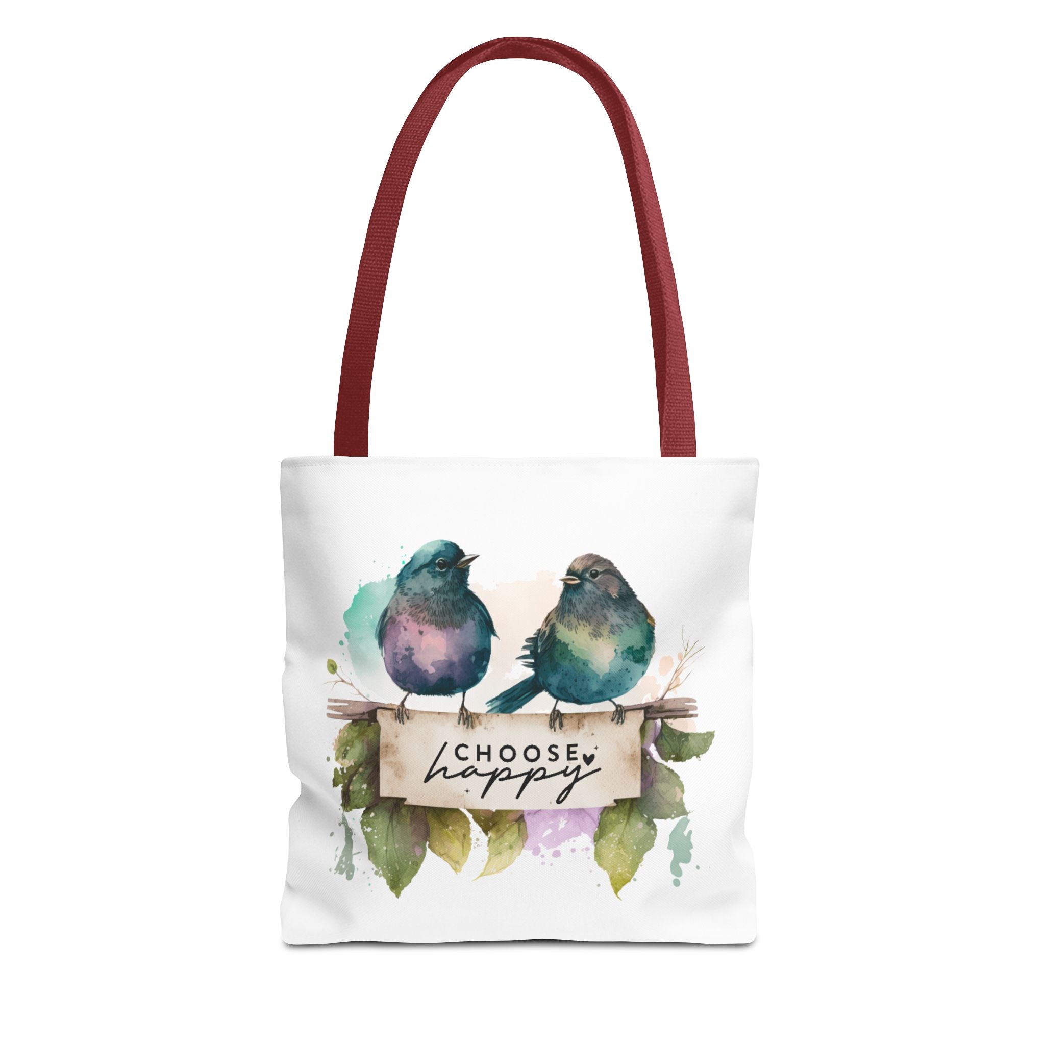 Cheerful Bird Design Tote Bag - Choose Happy Watercolor Print - 3 Sizes Available | Bird Lover Gift Idea |  Whimsical Birds Versatile Tote