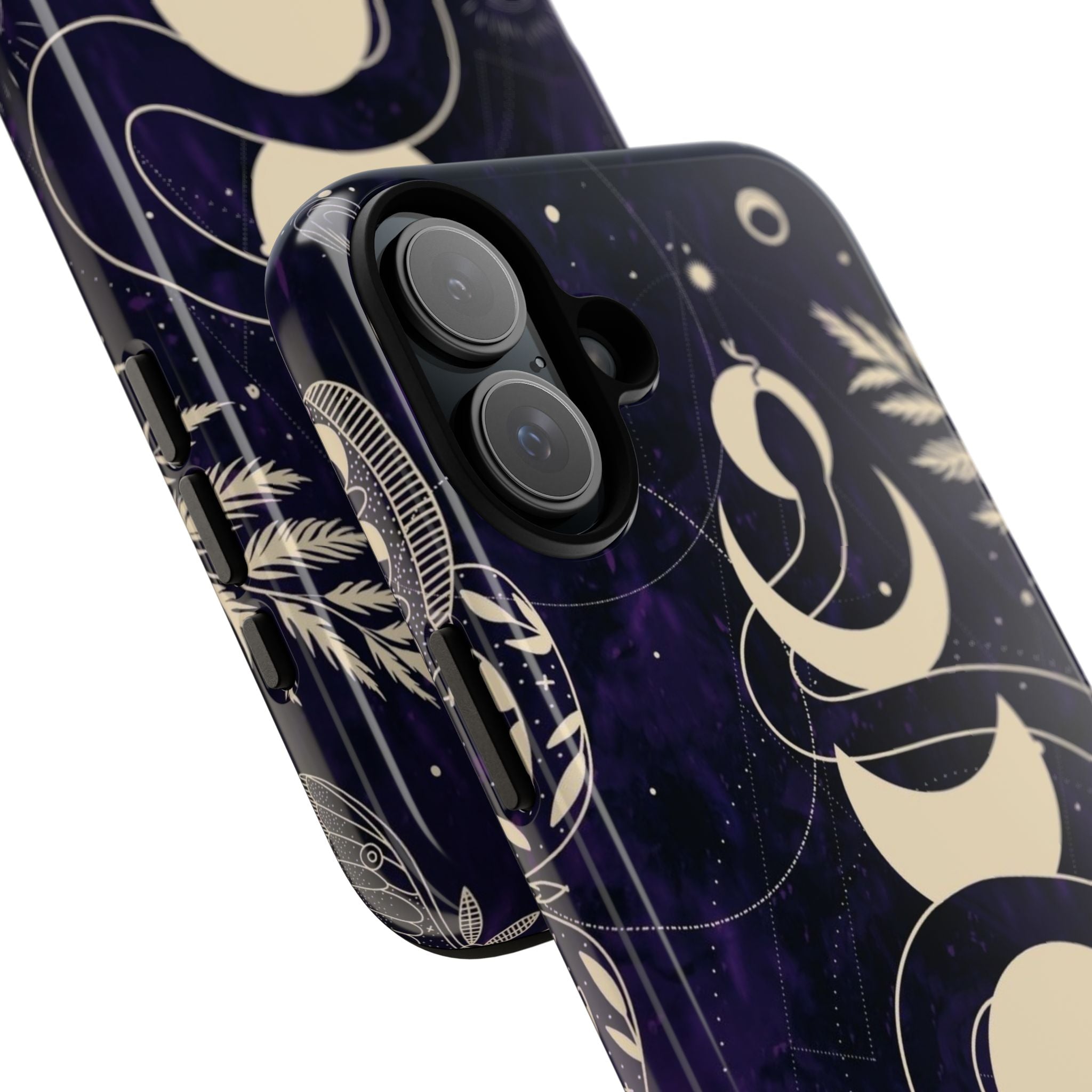 Dark Violet Phone Case with Lunar Phases, Snake & Cosmic Motifs | Durable and Stylish, Perfect for Astrology Lovers