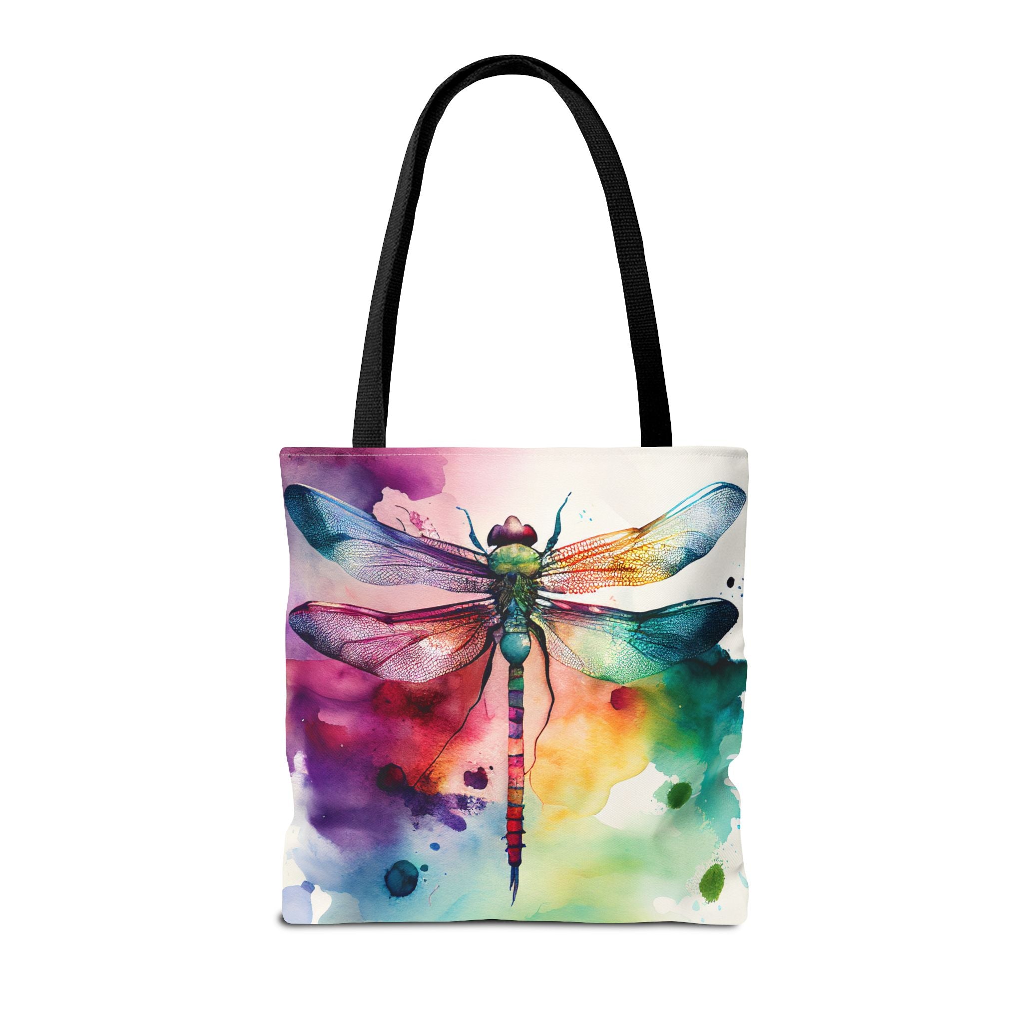 Dragonfly Watercolor Tote Bag, Colorful AOP Tote, Three Sizes, 5 Handle Colors, Nature Lover Gift, Eco-friendly Reusable Bag, Beach Bag,