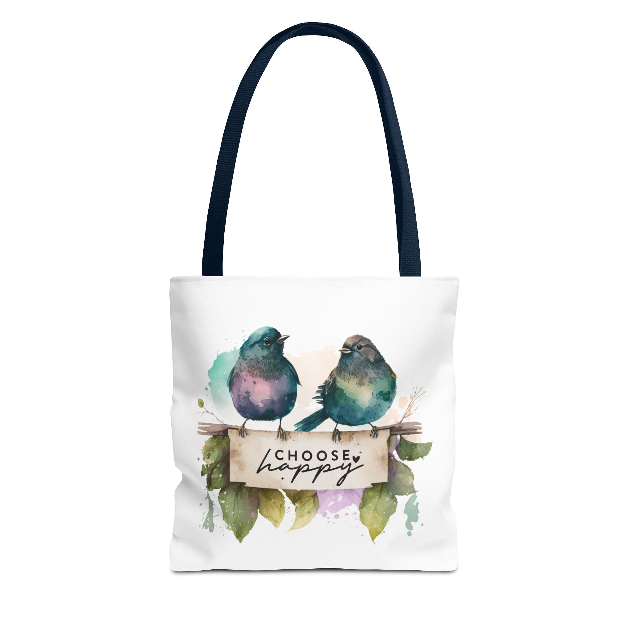 Cheerful Bird Design Tote Bag - Choose Happy Watercolor Print - 3 Sizes Available | Bird Lover Gift Idea |  Whimsical Birds Versatile Tote