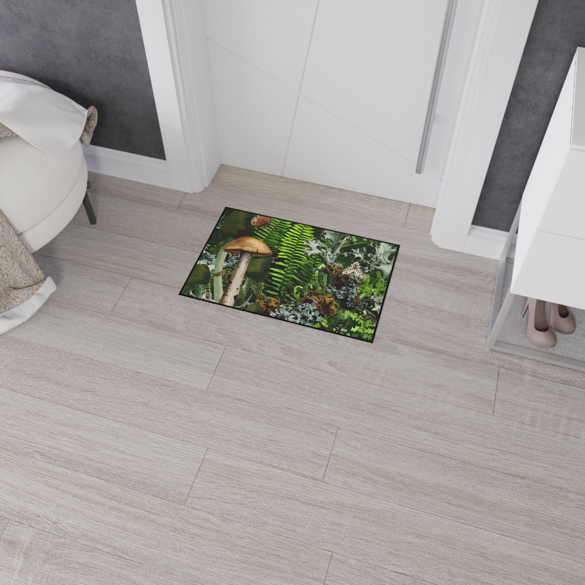Mushroom Forest Floor Mat | Ferns Moss Lichen Nature Doormat