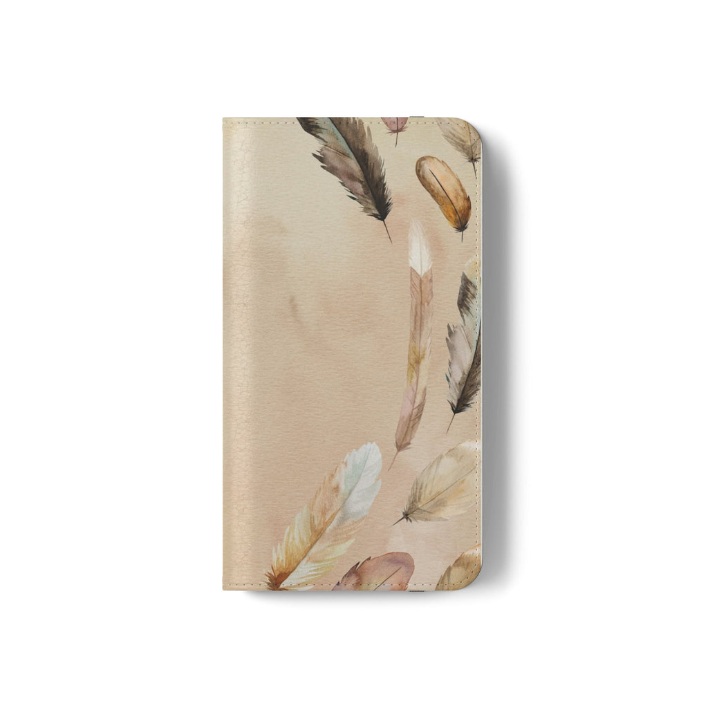 Feathers Flip Case, Phone Case, Protective Cover, Faux Leather Stand Feature Card & Cash Storage, Vibrant Colors, Stylish and Practical