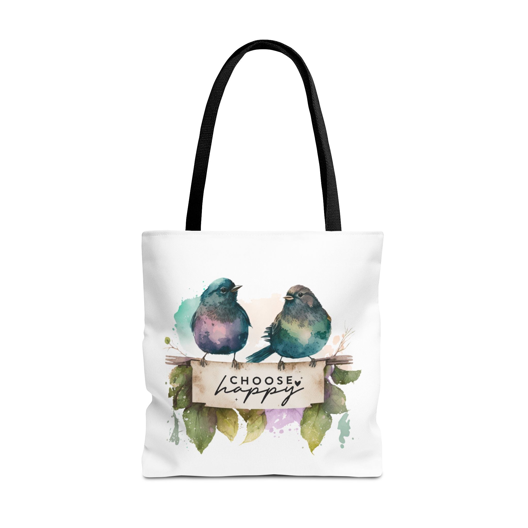 Cheerful Bird Design Tote Bag - Choose Happy Watercolor Print - 3 Sizes Available | Bird Lover Gift Idea |  Whimsical Birds Versatile Tote