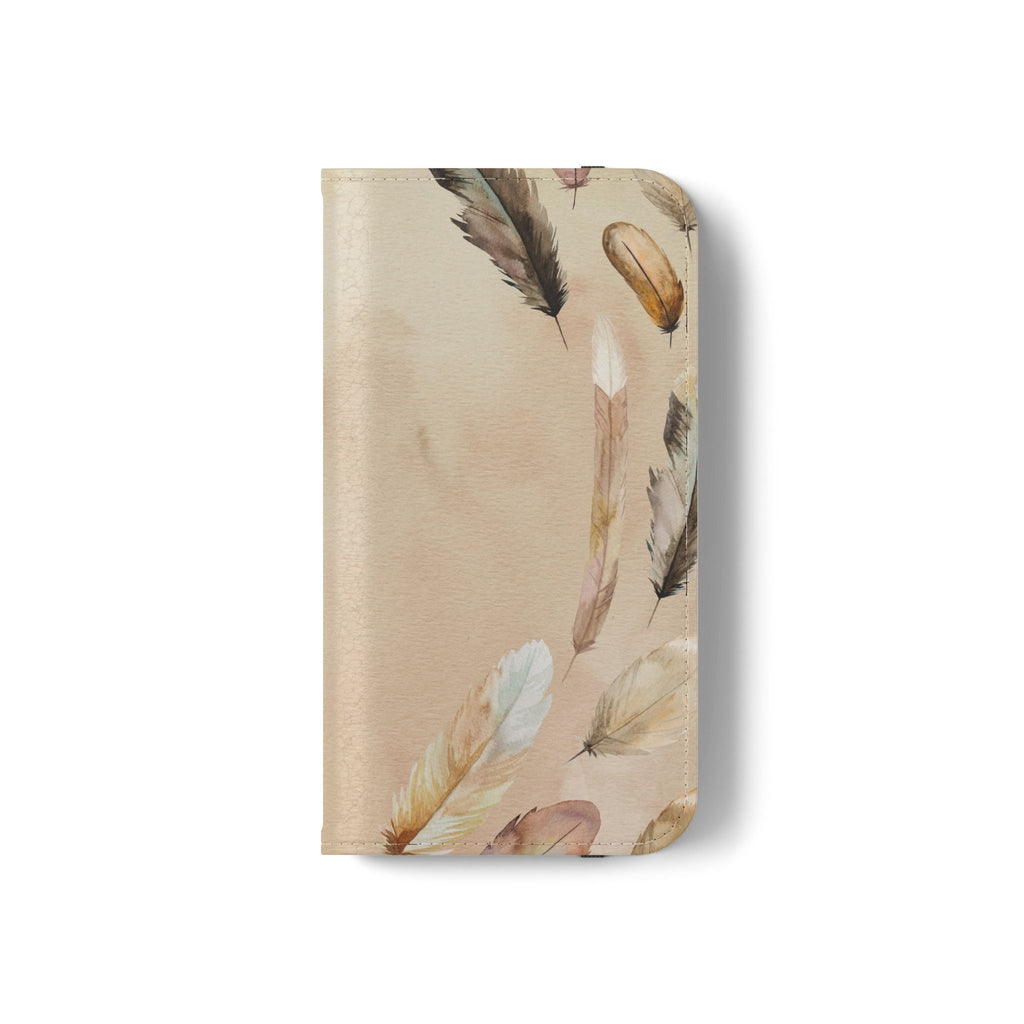 Feathers Flip Case, Phone Case, Protective Cover, Faux Leather Stand Feature Card & Cash Storage, Vibrant Colors, Stylish and Practical