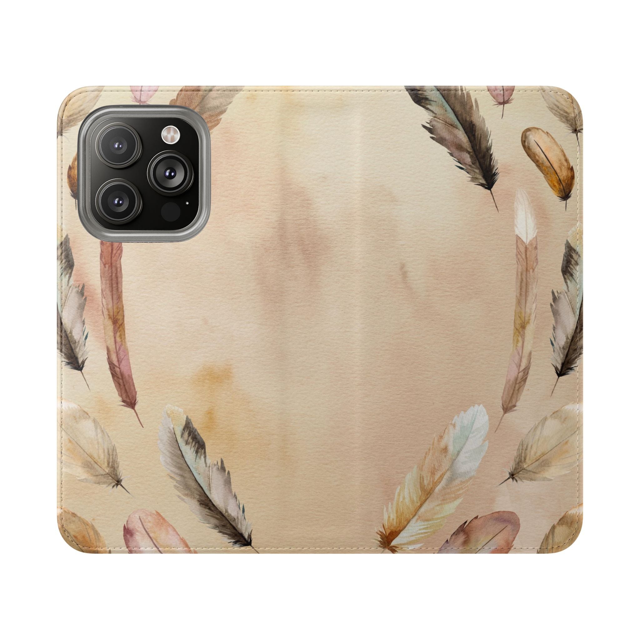 Feathers Flip Case, Phone Case, Protective Cover, Faux Leather Stand Feature Card & Cash Storage, Vibrant Colors, Stylish and Practical