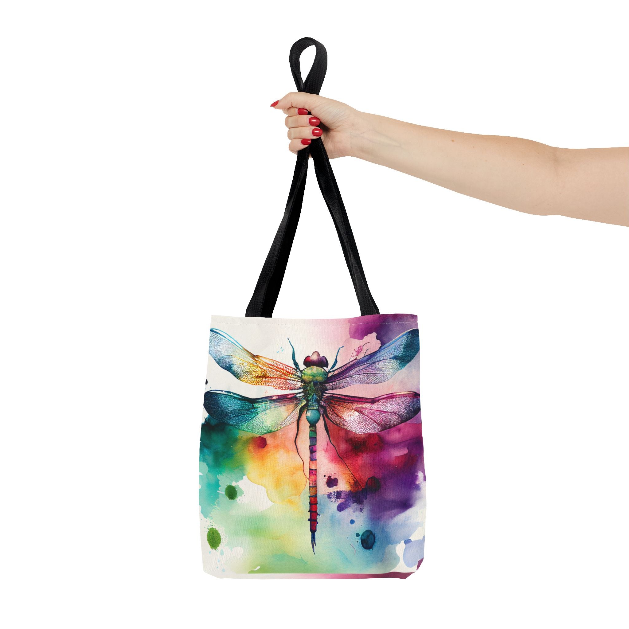 Dragonfly Watercolor Tote Bag, Colorful AOP Tote, Three Sizes, 5 Handle Colors, Nature Lover Gift, Eco-friendly Reusable Bag, Beach Bag,