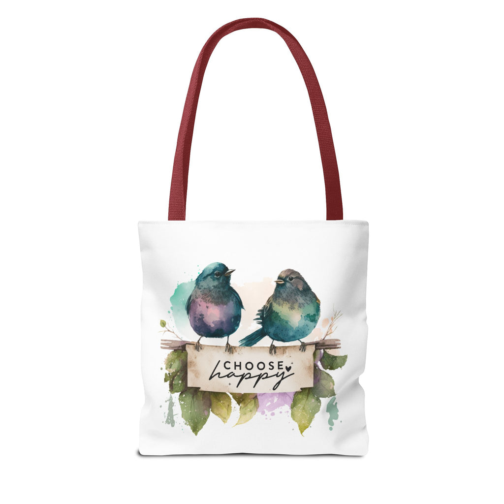 Cheerful Bird Design Tote Bag - Choose Happy Watercolor Print - 3 Sizes Available | Bird Lover Gift Idea |  Whimsical Birds Versatile Tote