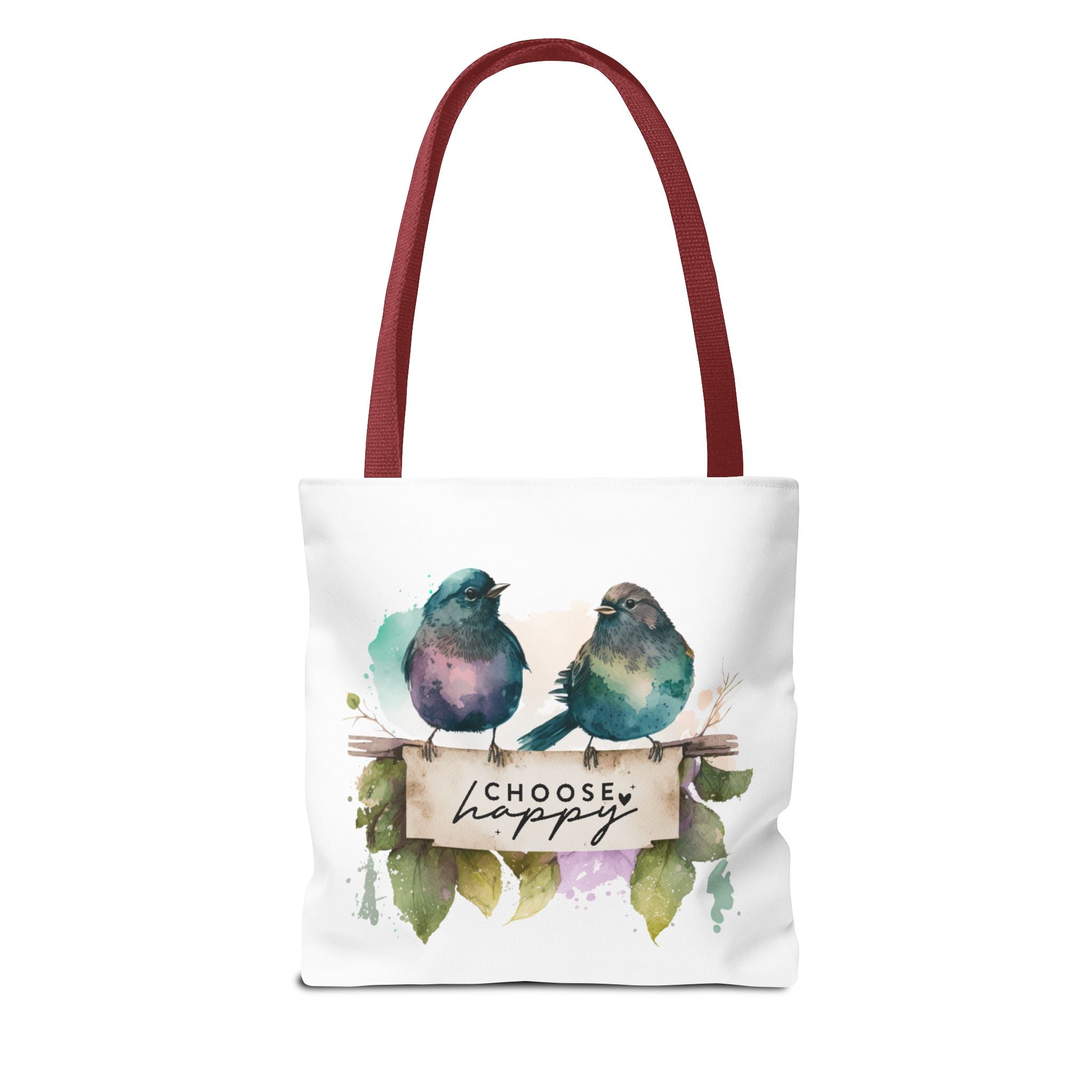 Cheerful Bird Design Tote Bag - Choose Happy Watercolor Print - 3 Sizes Available | Bird Lover Gift Idea |  Whimsical Birds Versatile Tote