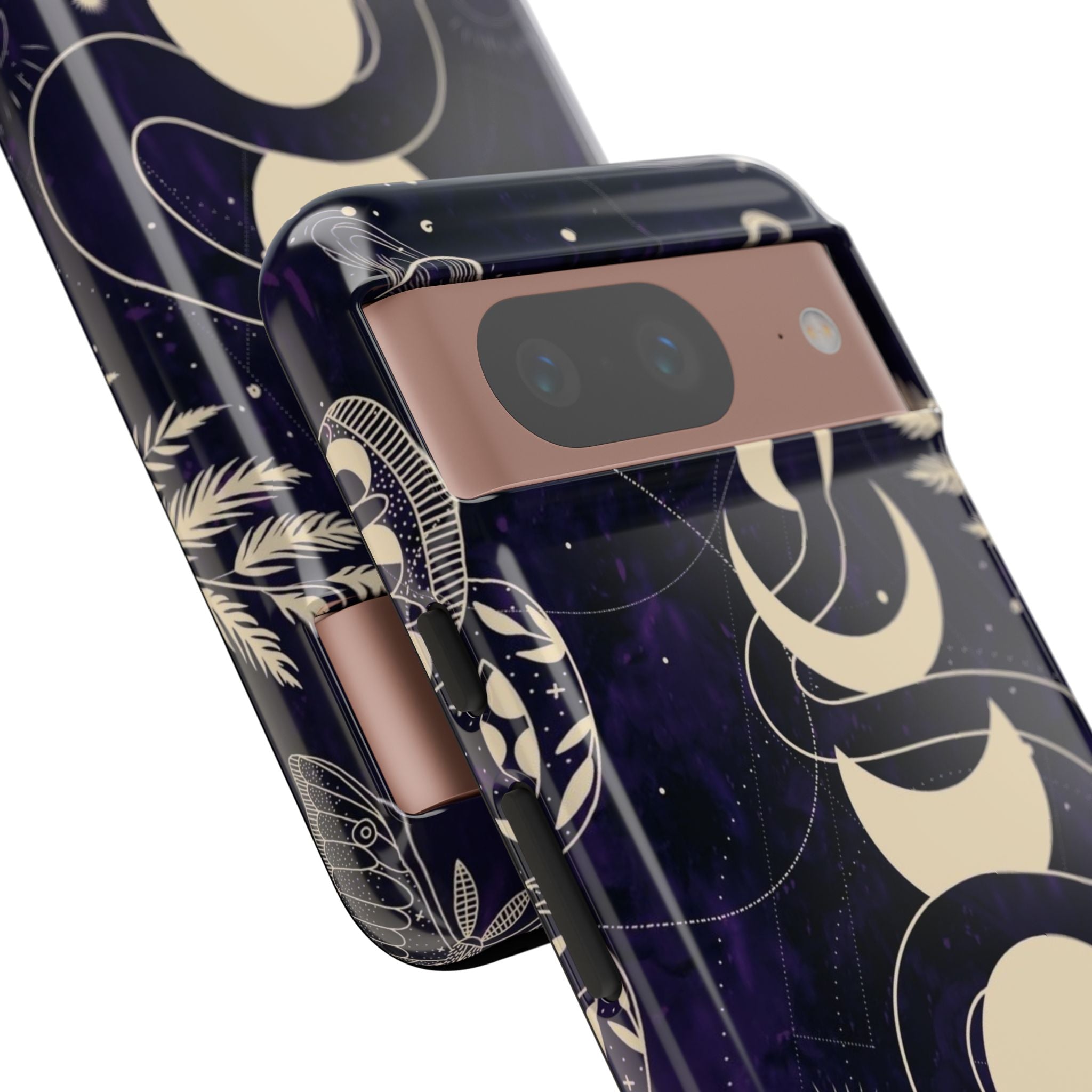 Dark Violet Phone Case with Lunar Phases, Snake & Cosmic Motifs | Durable and Stylish, Perfect for Astrology Lovers