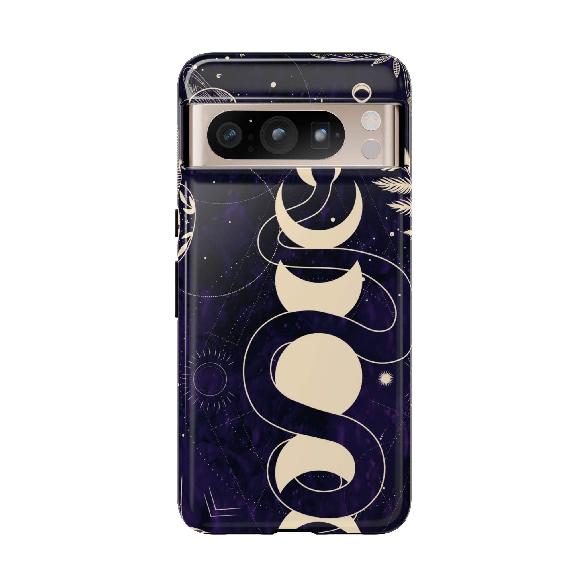 Dark Violet Phone Case with Lunar Phases, Snake & Cosmic Motifs | Durable and Stylish, Perfect for Astrology Lovers