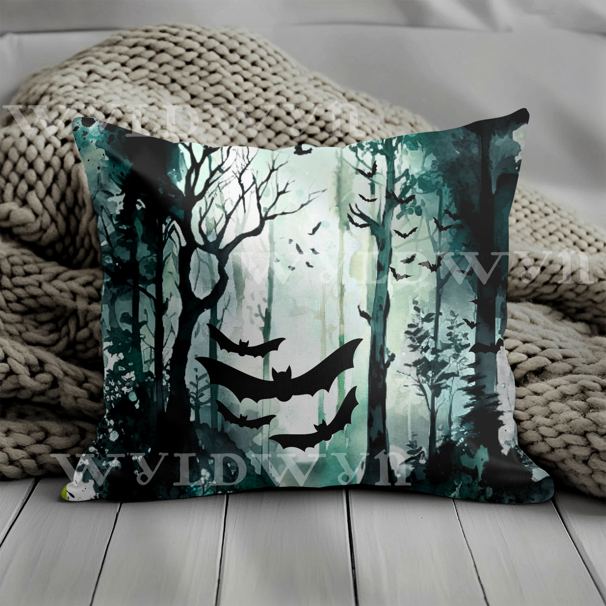 Gothic Bat Forest Faux Suede Pillow