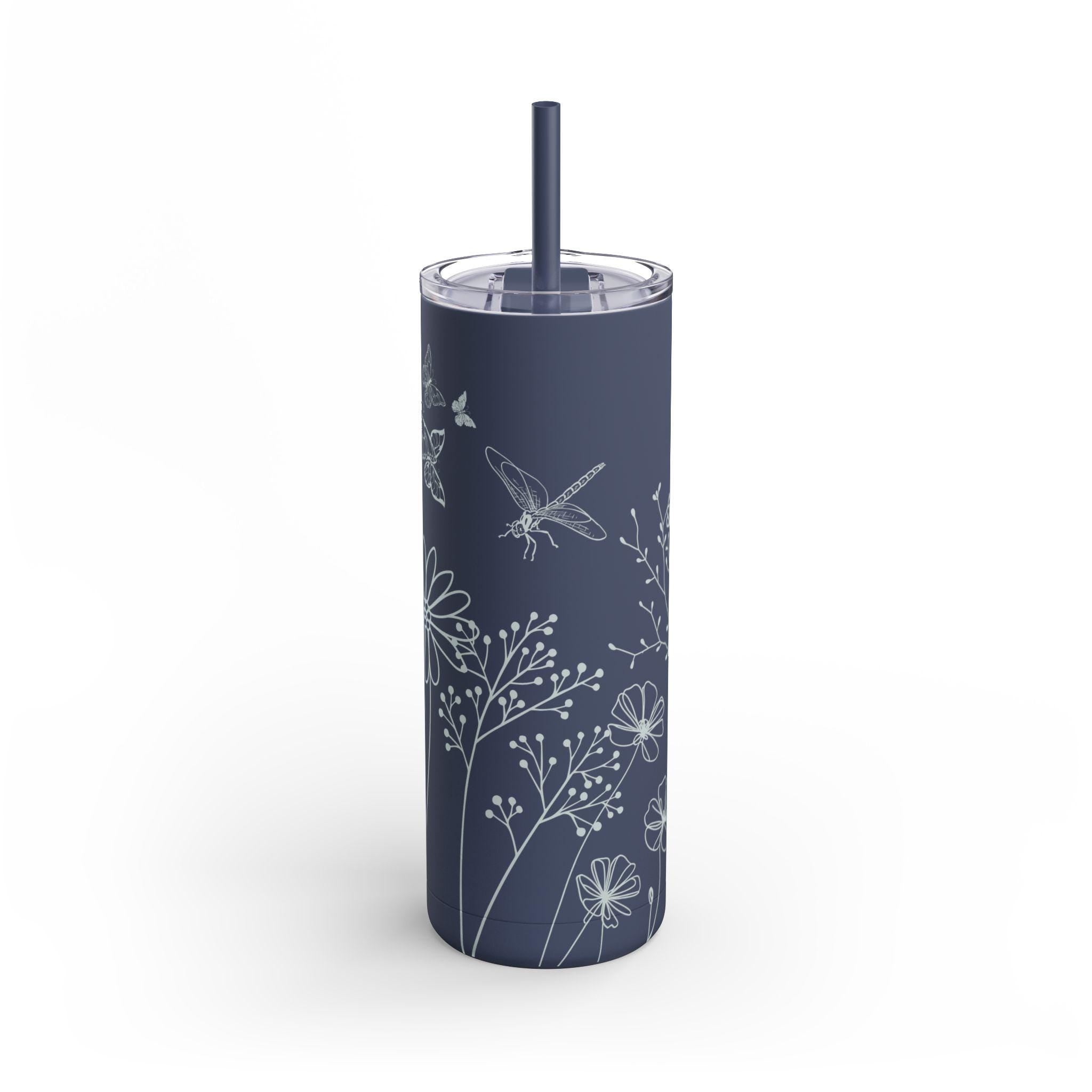 Floral Matte Skinny Tumbler: Eco-Friendly 20 oz Travel Cup