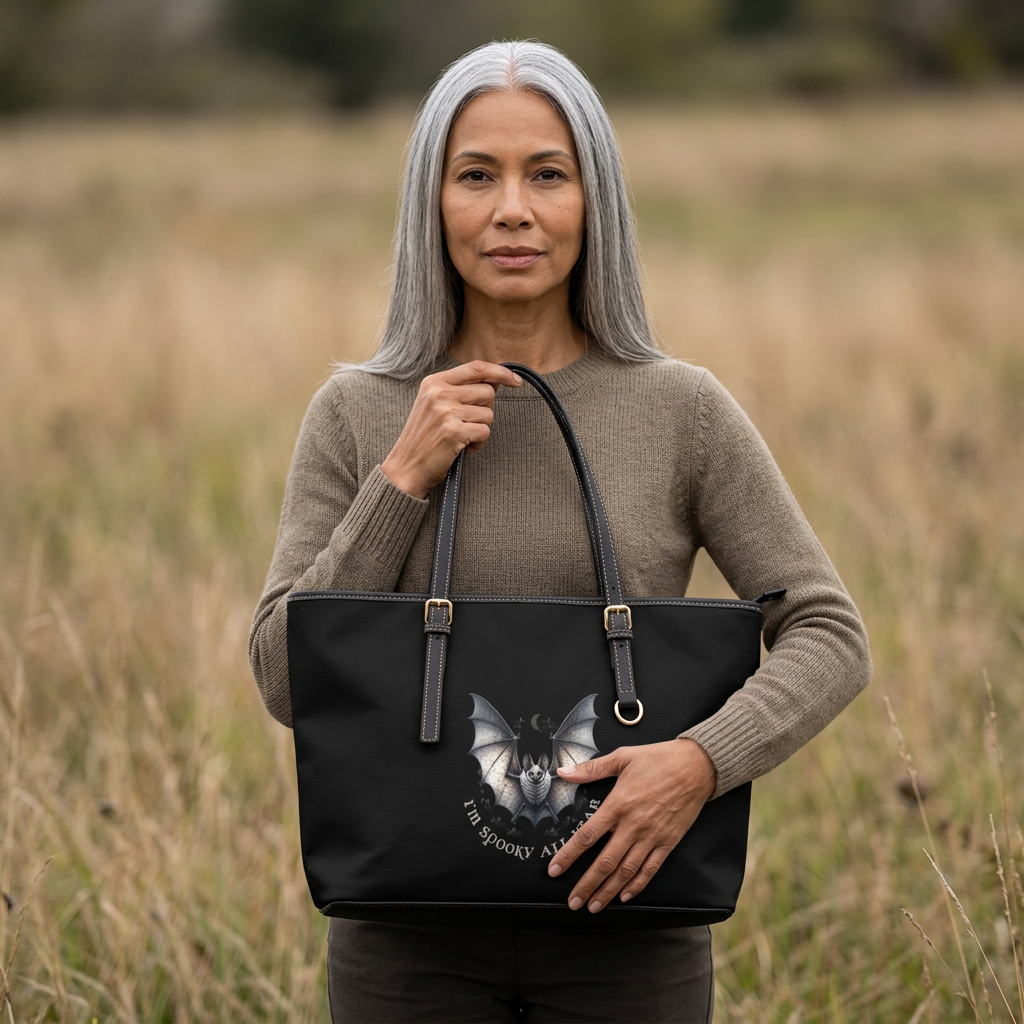 Shoulder Bag: Bat Illustration PU Leather  | Spooky Bat Design