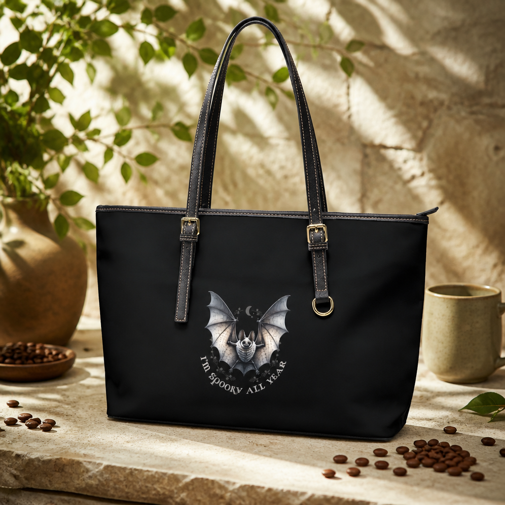 Shoulder Bag: Bat Illustration PU Leather  | Spooky Bat Design
