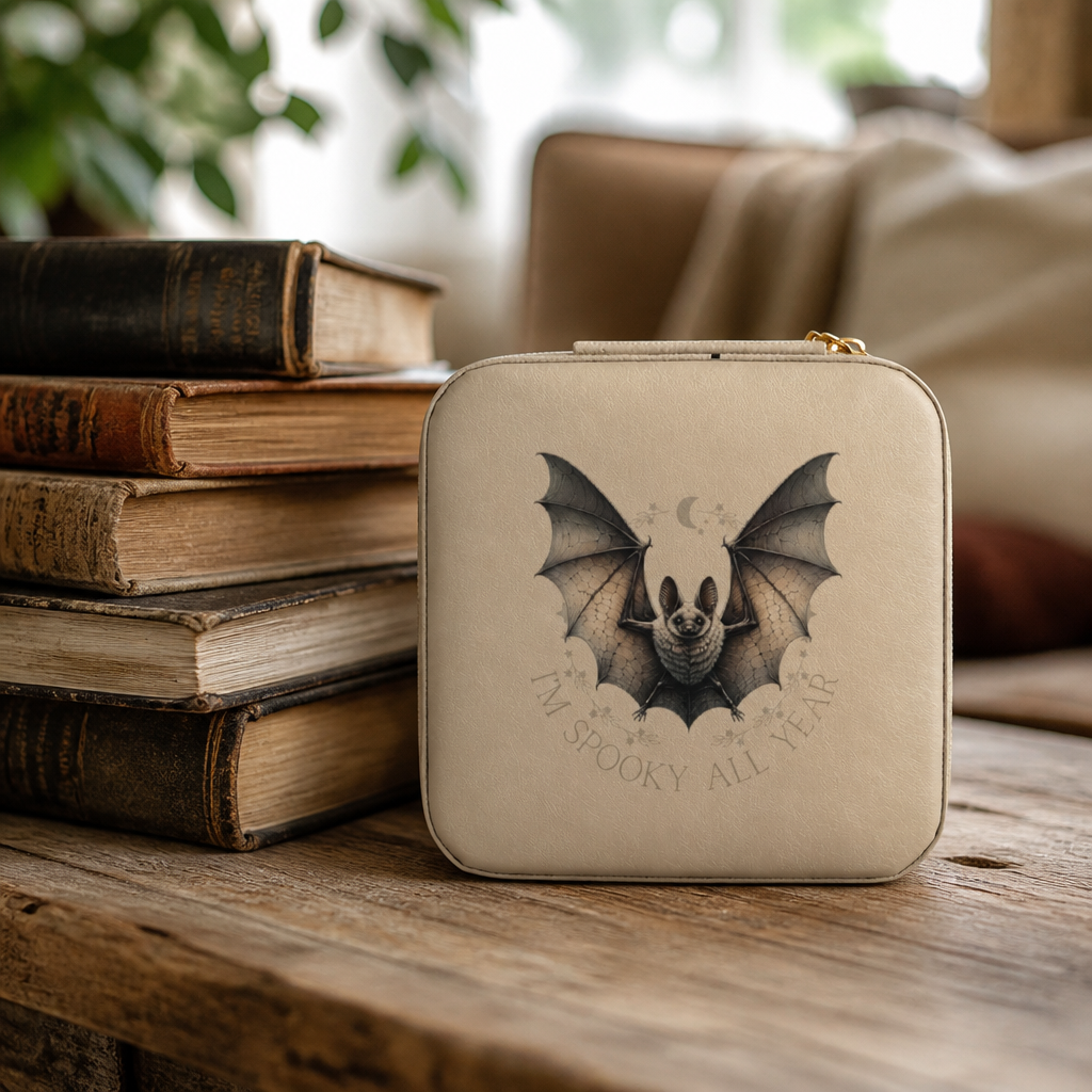 Cute Bat Illustration Jewelry Travel Case — Compact Portable Organizer for Rings, Earrings & Necklaces