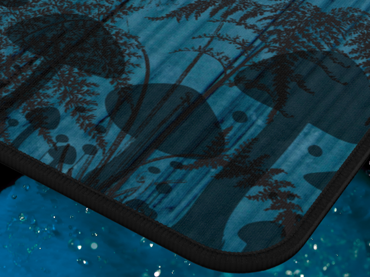 Dragonfly & Mushroom Forest Desk Mat — Blue Nature Mouse Pad