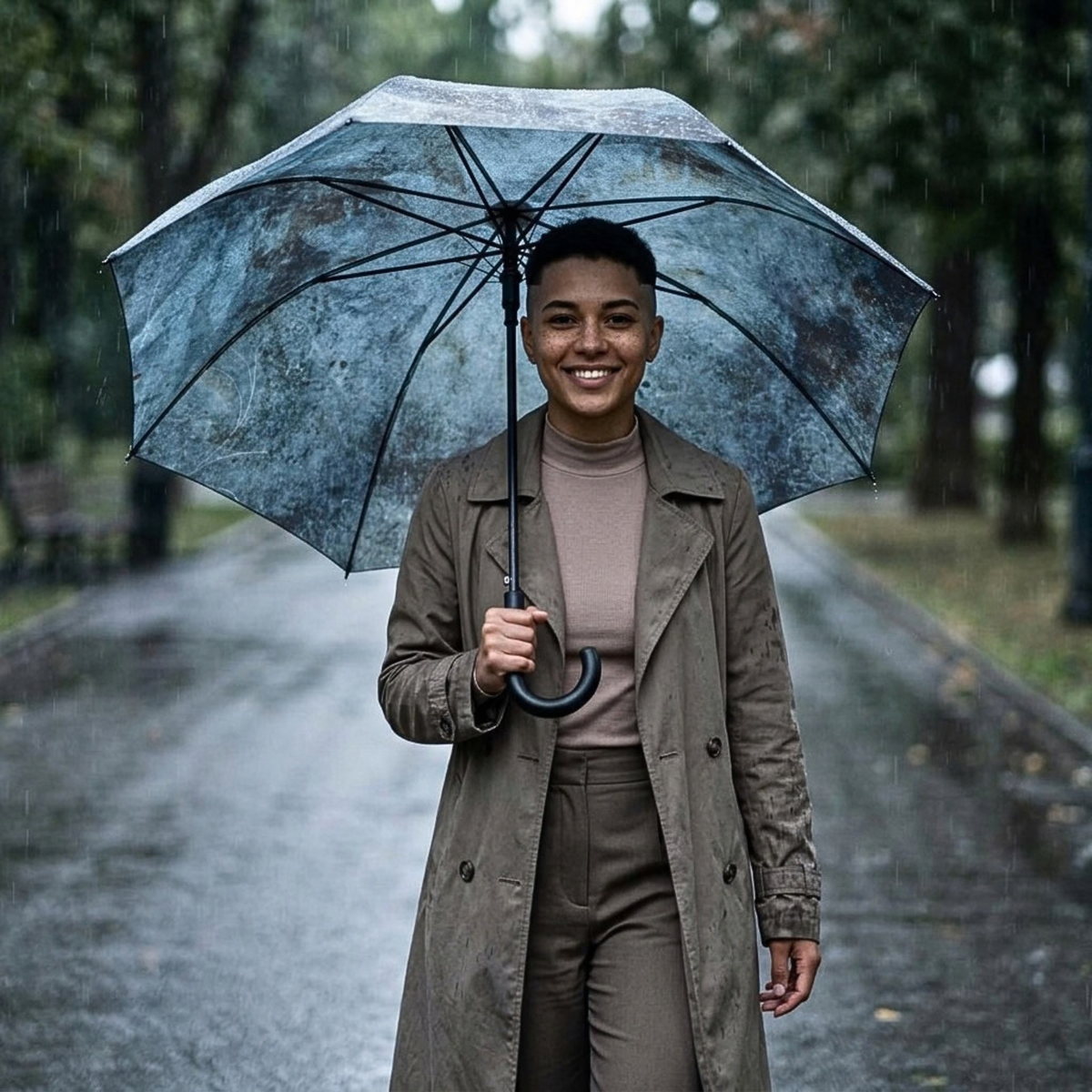 Rustic Patina Foldable Umbrella — Compact Semi-Automatic Rain Shield