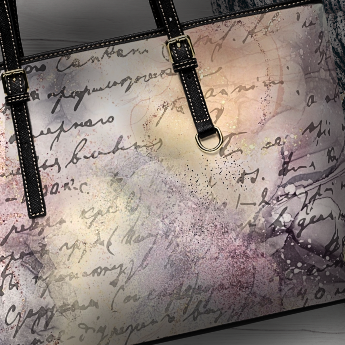 Vintage Script Watercolor PU Leather Shoulder Bag
