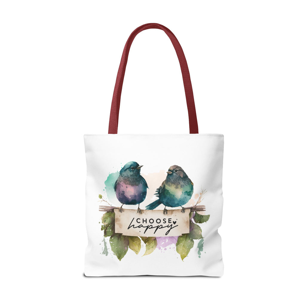 Cheerful Bird Design Tote Bag - Choose Happy Watercolor Print - 3 Sizes Available | Bird Lover Gift Idea |  Whimsical Birds Versatile Tote