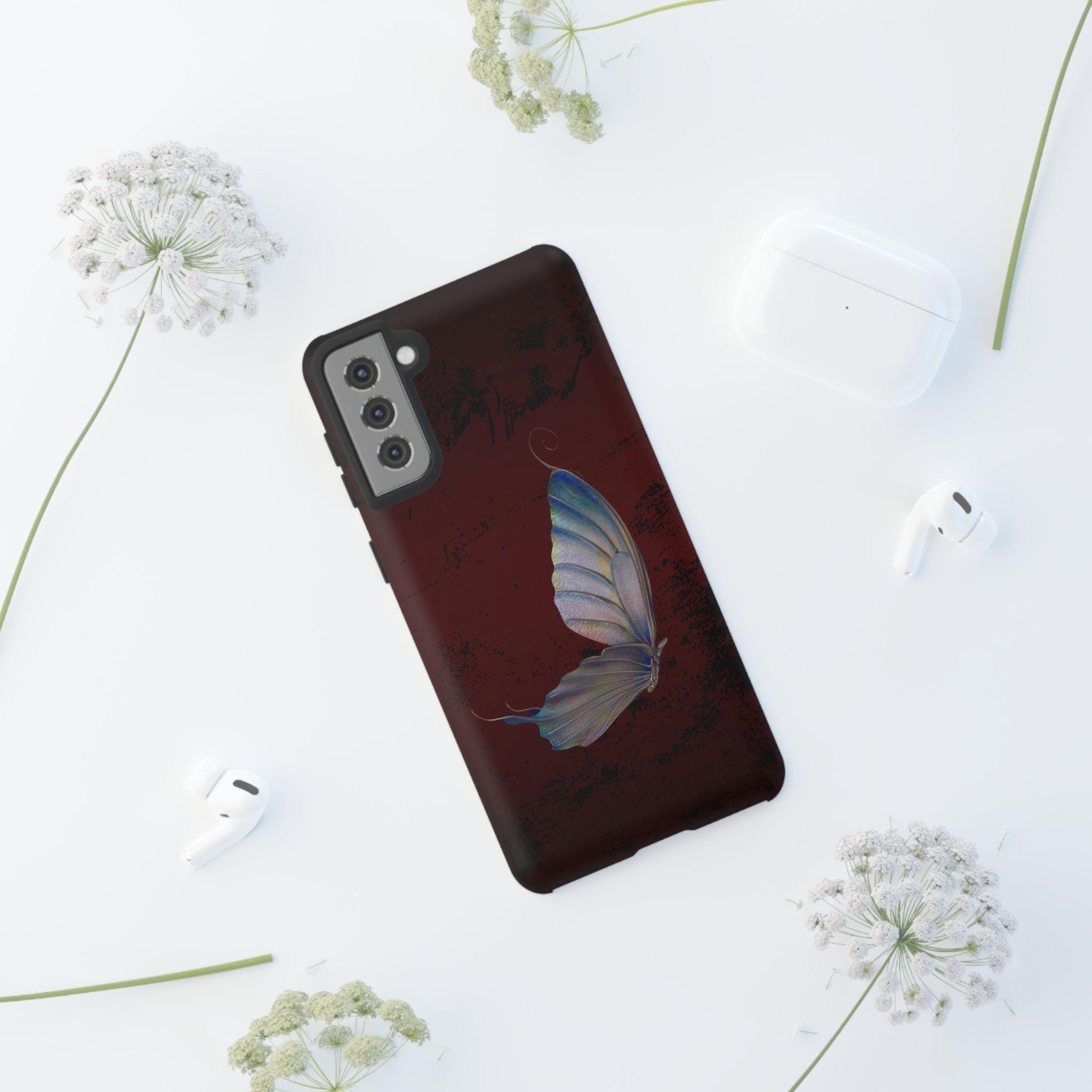Butterfly Burgundy Tough Case Phone Case, Custom Phone Cover for iPhone Samsung Galaxy Google Pixel, Double Layer Protection