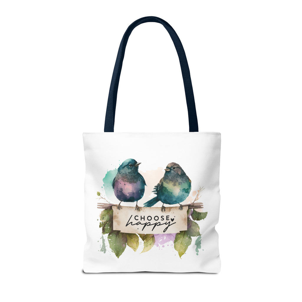 Cheerful Bird Design Tote Bag - Choose Happy Watercolor Print - 3 Sizes Available | Bird Lover Gift Idea |  Whimsical Birds Versatile Tote