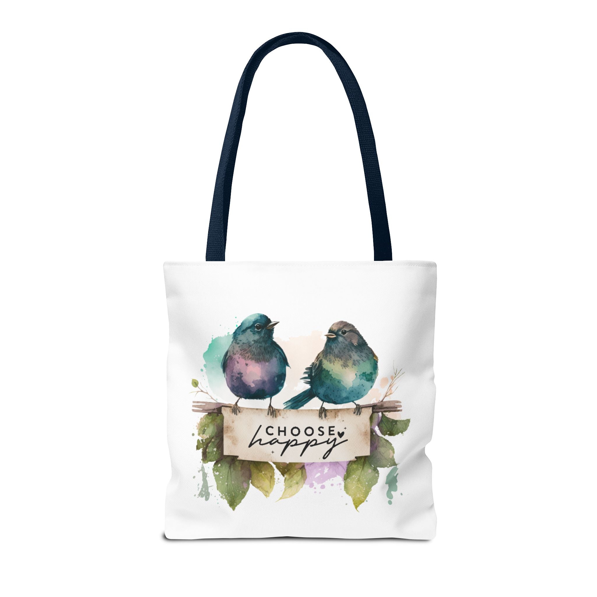 Cheerful Bird Design Tote Bag - Choose Happy Watercolor Print - 3 Sizes Available | Bird Lover Gift Idea |  Whimsical Birds Versatile Tote