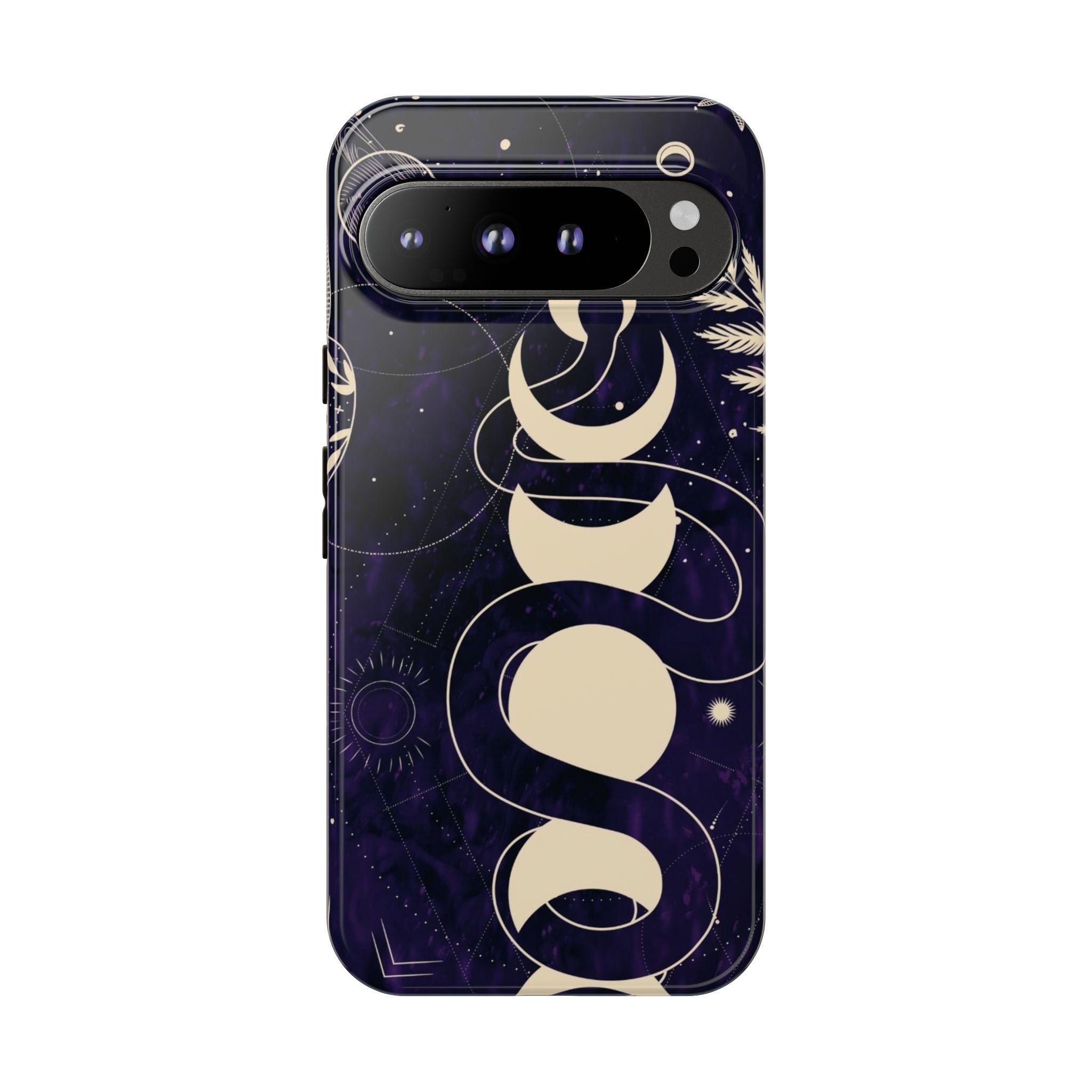 Dark Violet Phone Case with Lunar Phases, Snake & Cosmic Motifs | Durable and Stylish, Perfect for Astrology Lovers