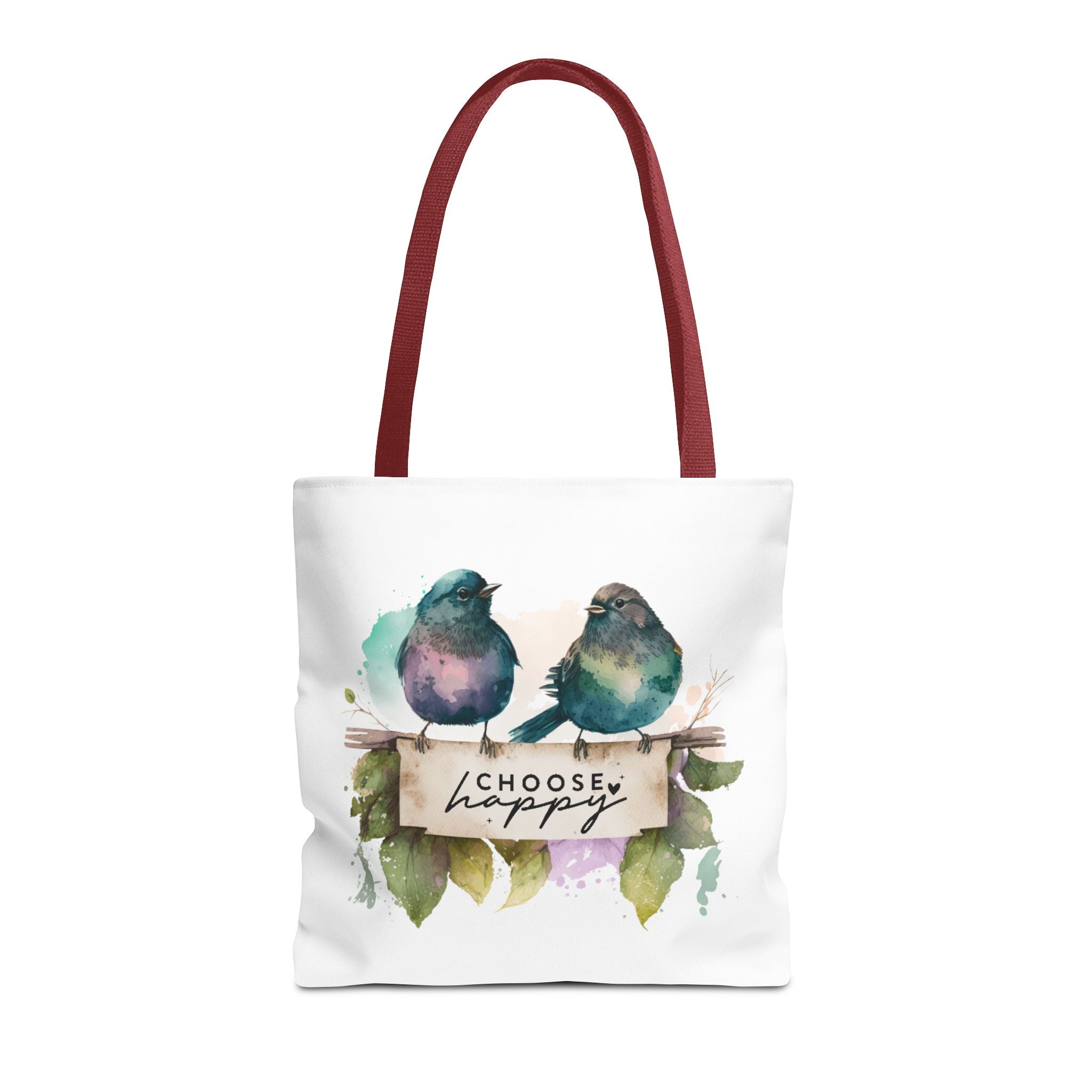 Cheerful Bird Design Tote Bag - Choose Happy Watercolor Print - 3 Sizes Available | Bird Lover Gift Idea |  Whimsical Birds Versatile Tote