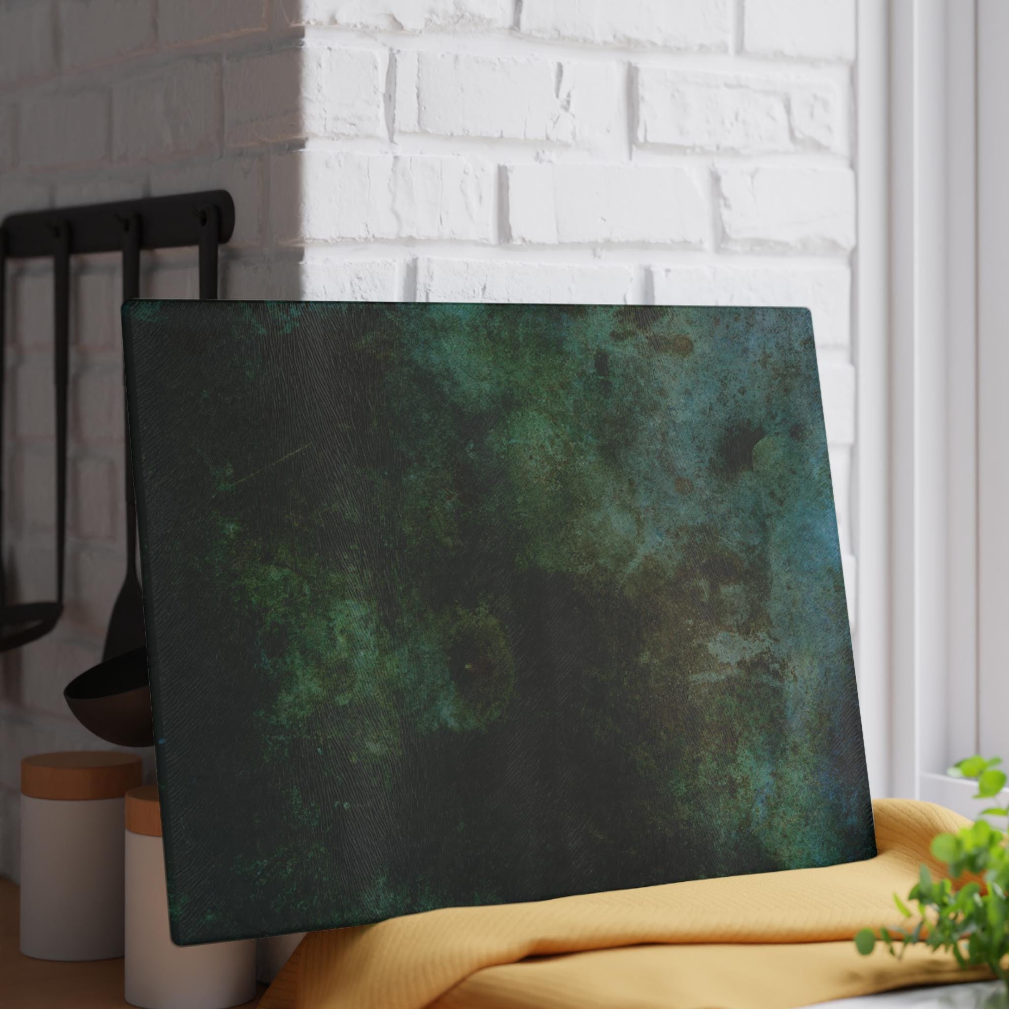 Fossil Look Glass Cutting Board: Deep Green & Blue Kitchen Decor
