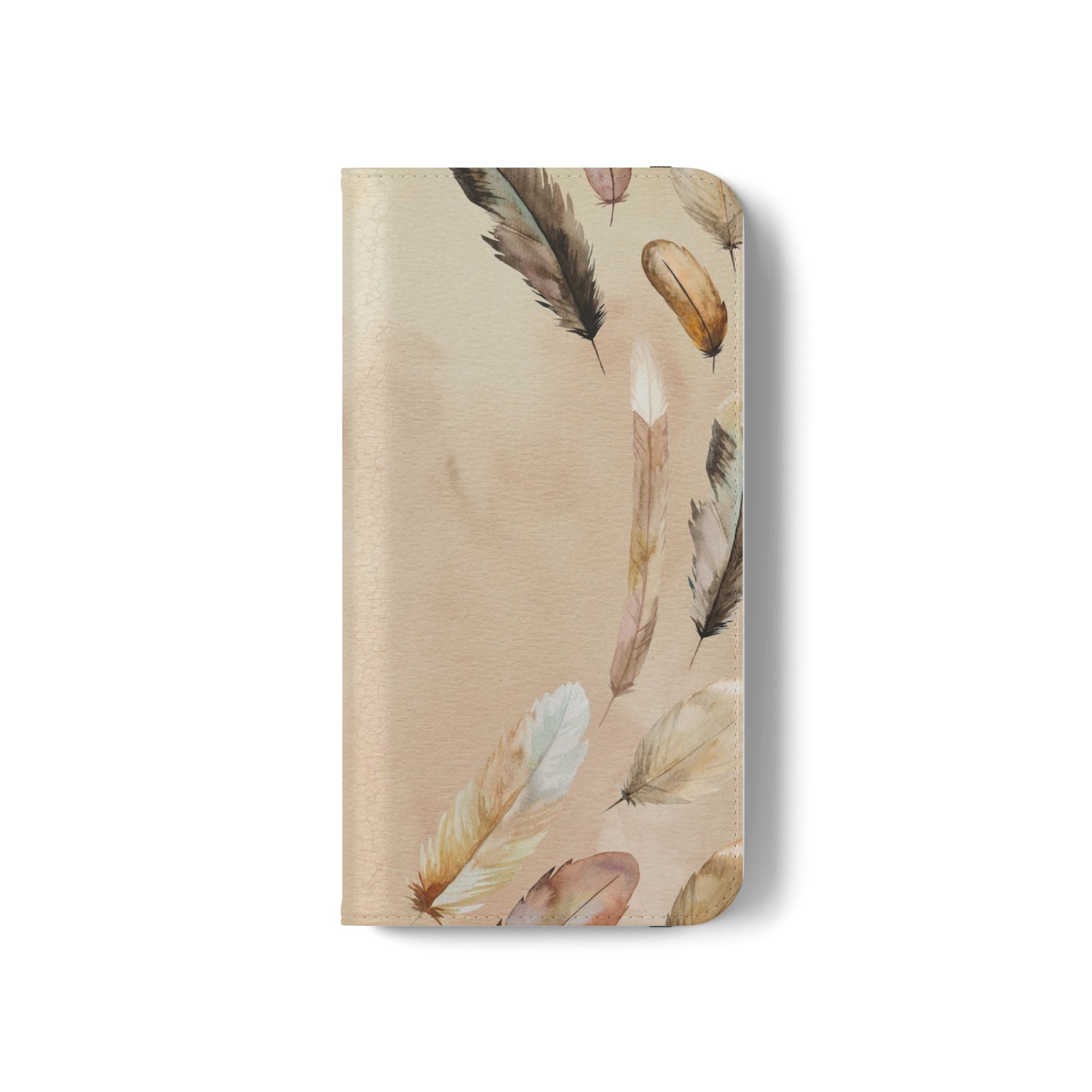 Feathers Flip Case, Phone Case, Protective Cover, Faux Leather Stand Feature Card & Cash Storage, Vibrant Colors, Stylish and Practical