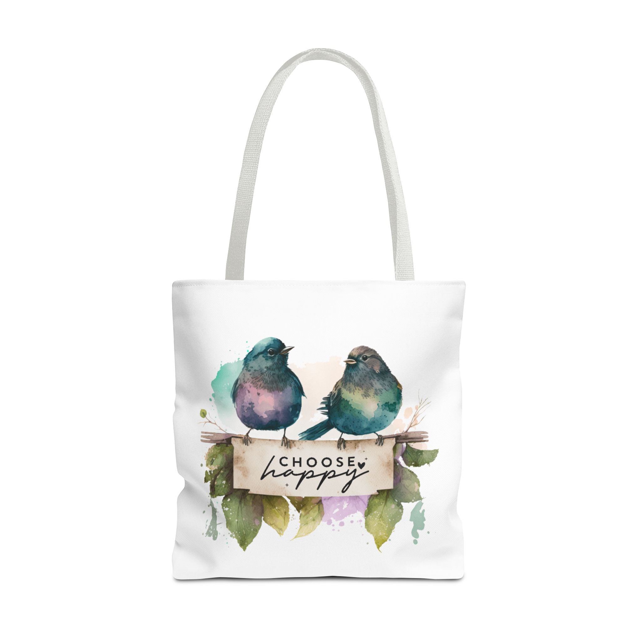 Cheerful Bird Design Tote Bag - Choose Happy Watercolor Print - 3 Sizes Available | Bird Lover Gift Idea |  Whimsical Birds Versatile Tote