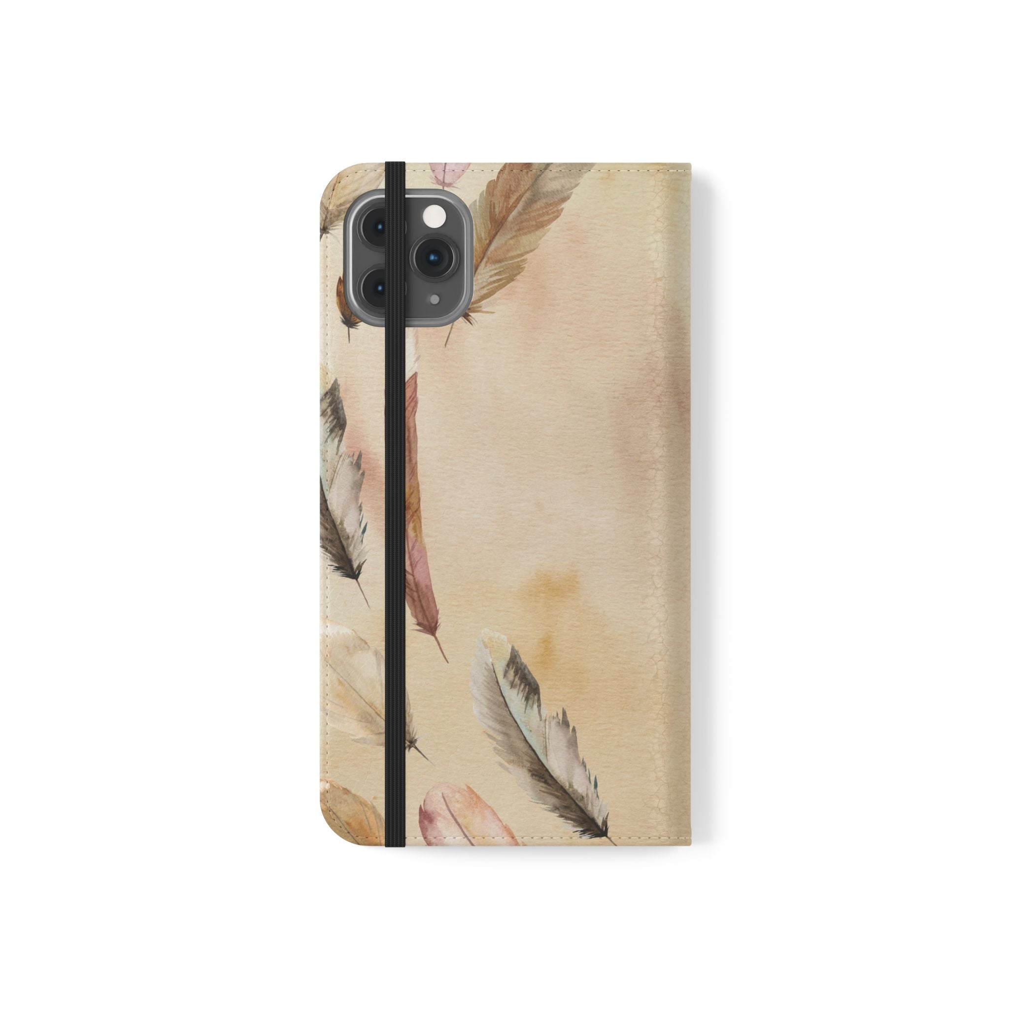 Feathers Flip Case, Phone Case, Protective Cover, Faux Leather Stand Feature Card & Cash Storage, Vibrant Colors, Stylish and Practical