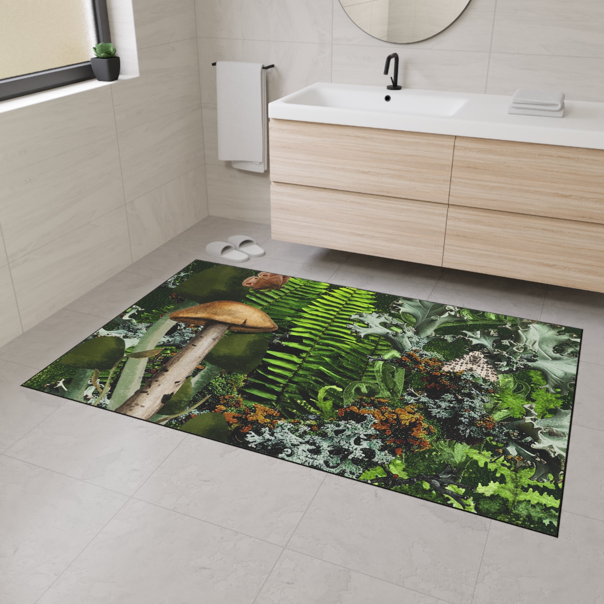 Mushroom Forest Floor Mat | Ferns Moss Lichen Nature Doormat