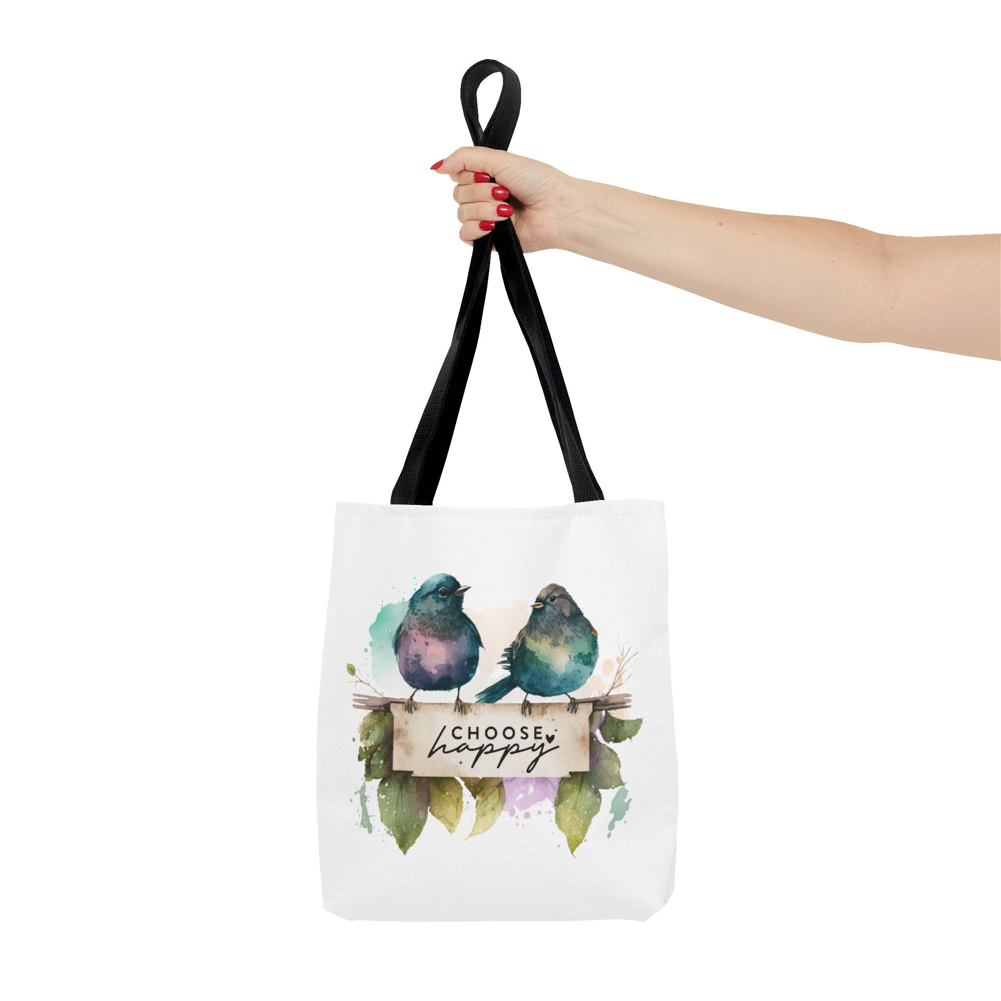 Cheerful Bird Design Tote Bag - Choose Happy Watercolor Print - 3 Sizes Available | Bird Lover Gift Idea |  Whimsical Birds Versatile Tote