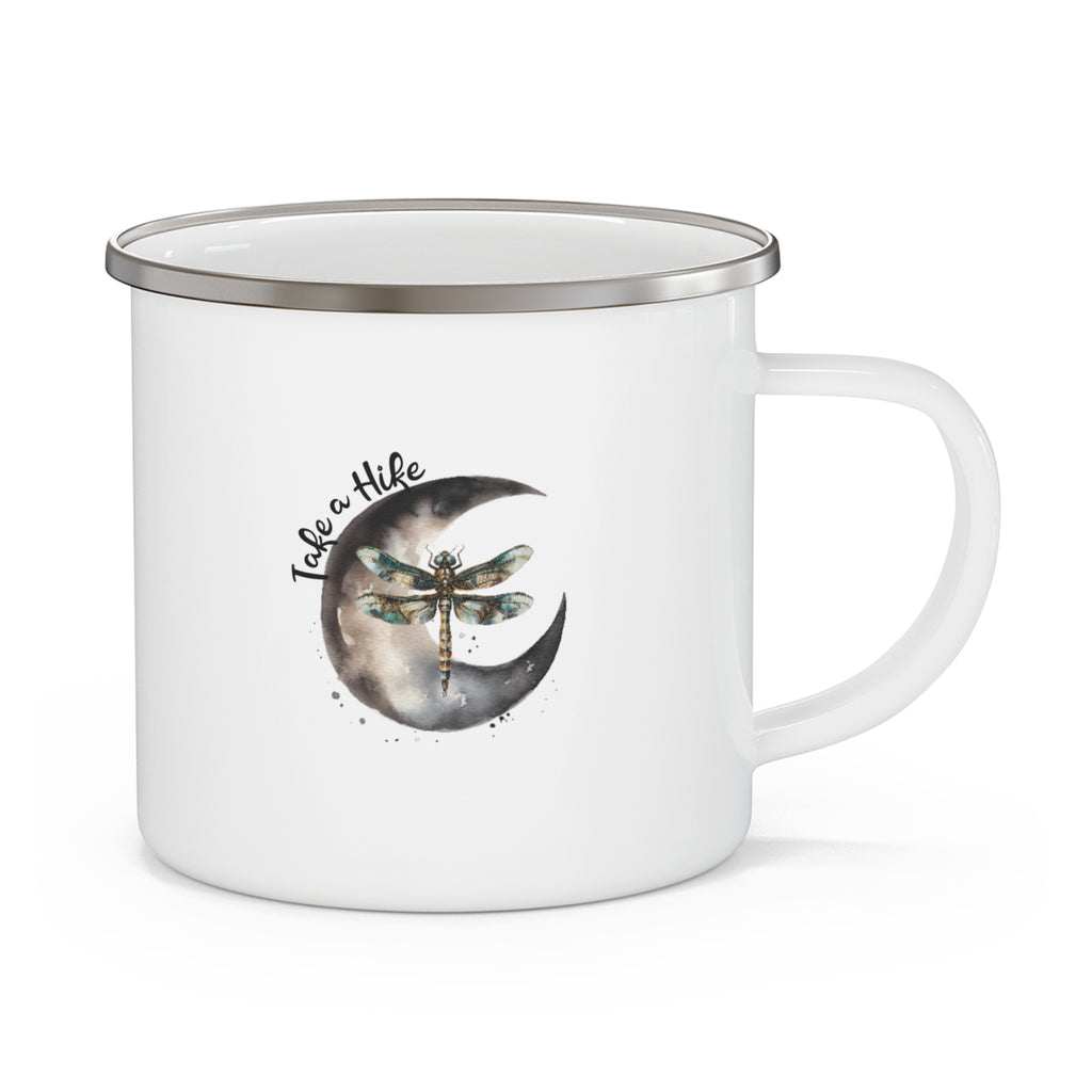 Outdoor Enthusiast Enamel Camping Mug with Dragonfly Design, Hiking Gift, Nature Lover Mug, Travel Companion, Adventure Gear