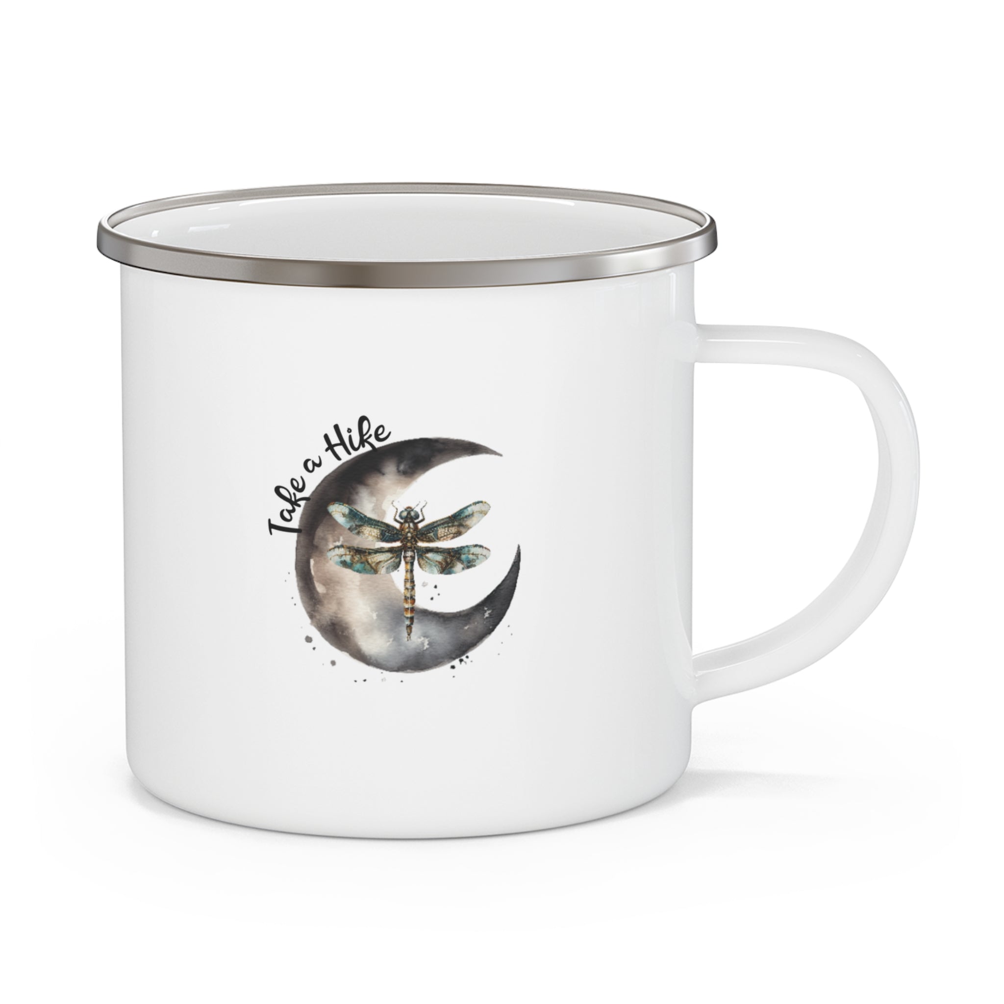 Outdoor Enthusiast Enamel Camping Mug with Dragonfly Design, Hiking Gift, Nature Lover Mug, Travel Companion, Adventure Gear