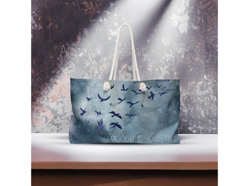 Blue Birds Weekender Bag: Watercolor Travel Tote, Stylish Luggage