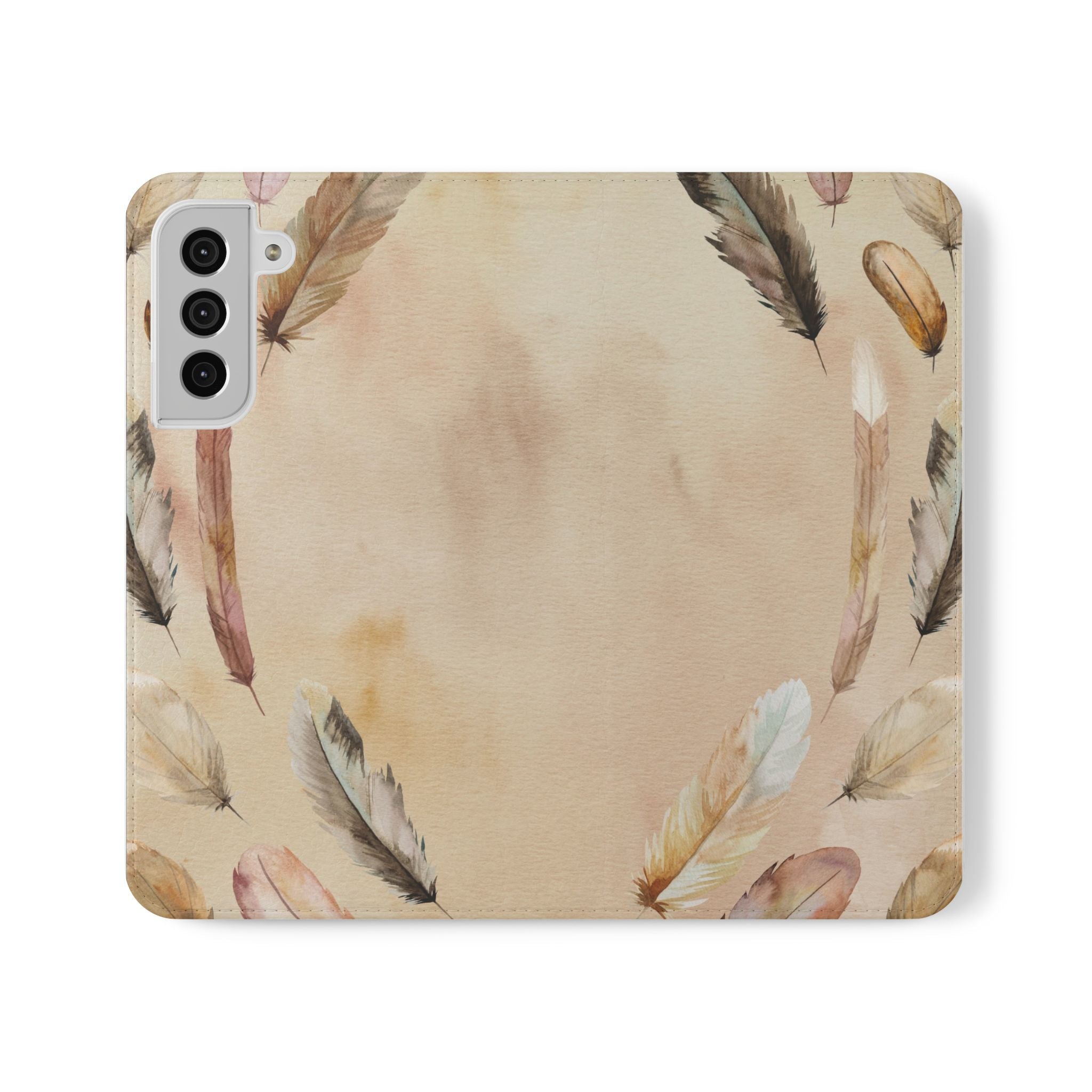 Feathers Flip Case, Phone Case, Protective Cover, Faux Leather Stand Feature Card & Cash Storage, Vibrant Colors, Stylish and Practical