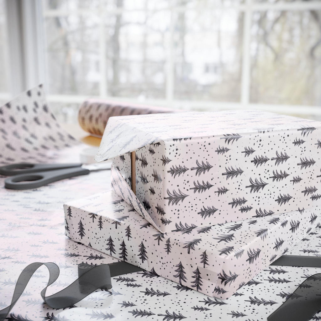 Etched Christmas Tree Pattern Wrapping paper |  Blush Watercolor Wrapping Paper